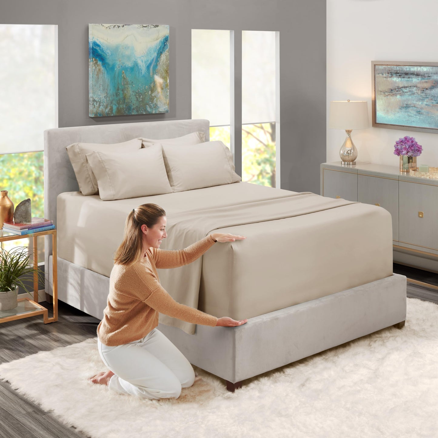 Hearth & Harbor Extra Deep Pocket King Size Sheets Sets - Fits Mattress 18-24 Inches - 6 Piece King Size Sheets - King Sheets - Linen