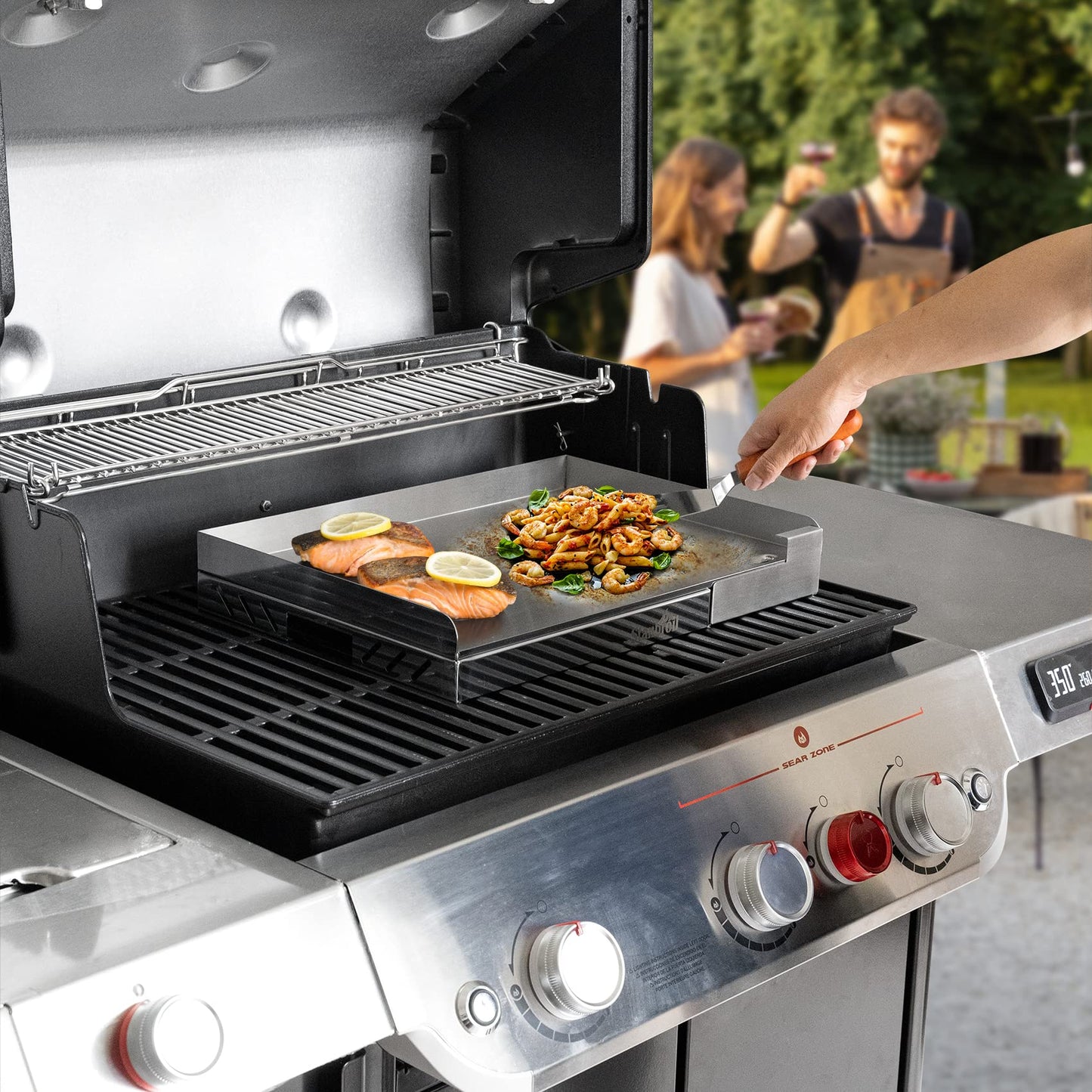 Stanbroil 18” x 13” Universal Stainless Steel Griddle with Even-Heat Cross Bracing for BBQ Charcoal/Gas Grills, Camping, Tailgating, and Parties