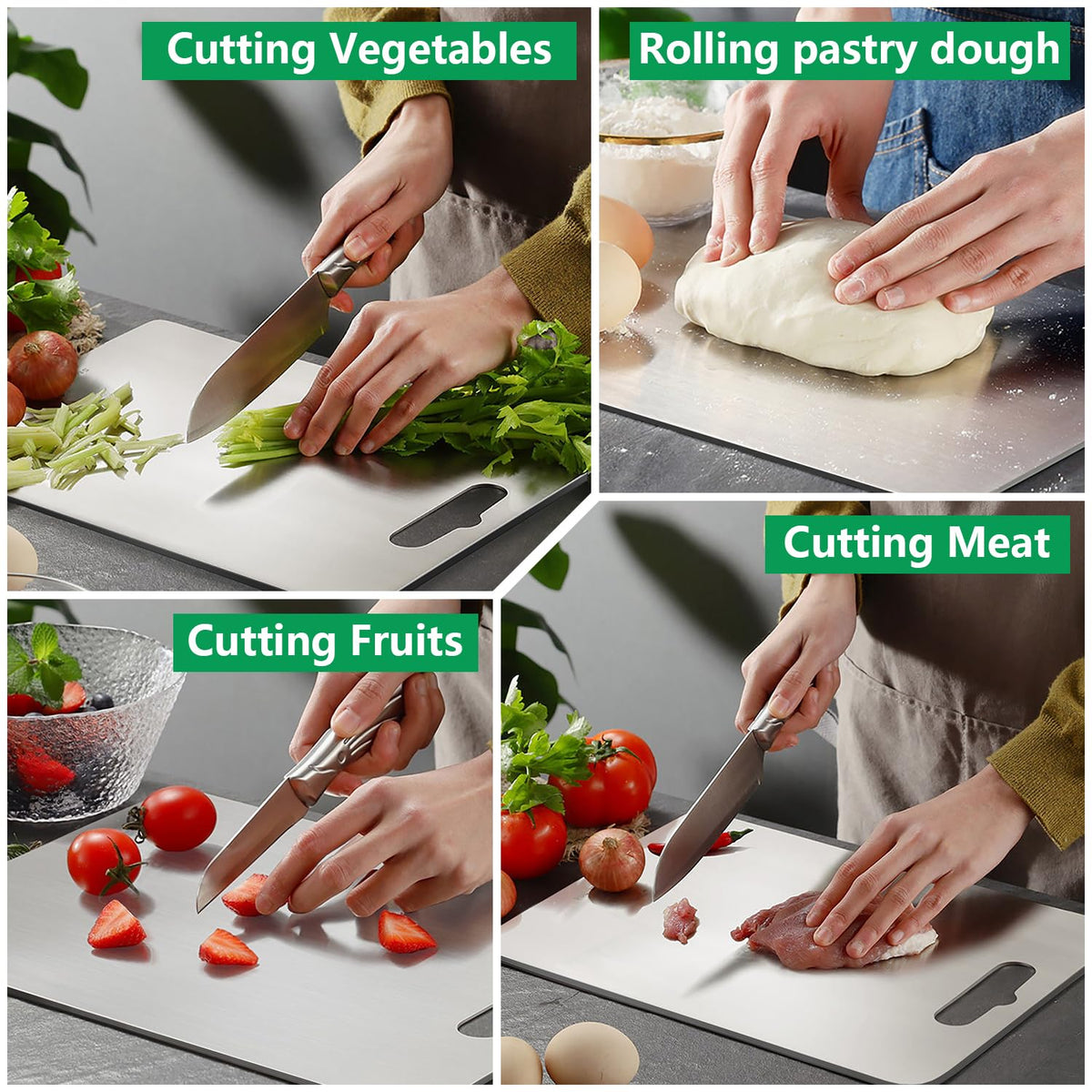 Titanium Cutting Boards for Kitchen [Set of 3], Double Sided Pure Titanium Cutting Board | Easy to Clean | Dishwasher Safe | Food-Grade Raw & Cooked Foods or Outdoor Camping Chopping Board