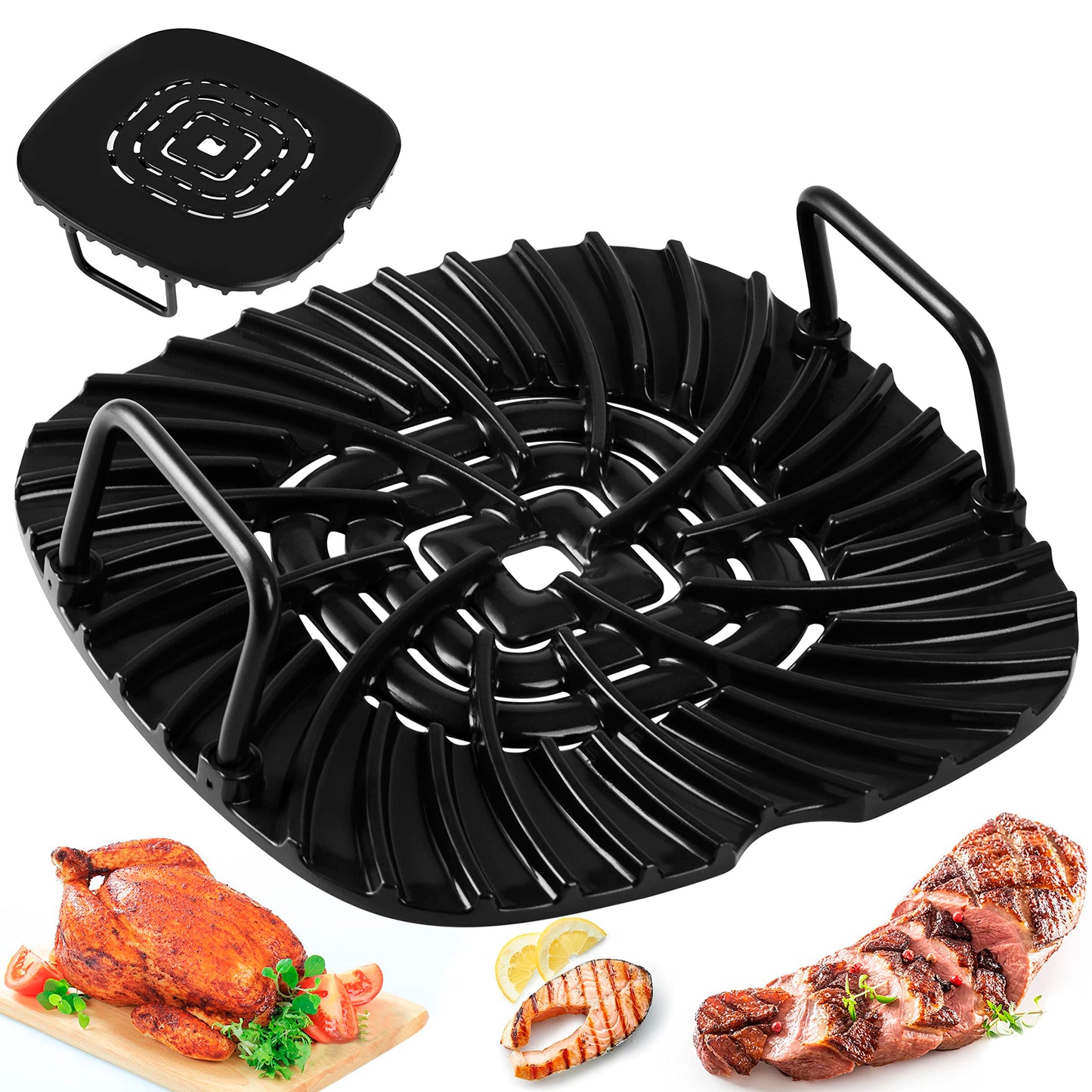 Ceramic Coated Cast Aluminum Grill Griddle Compatible With Ninja Foodi Indoor Grill AG300 and AG400 Series - Non Stick Griddle Grill Grates Replacement – Premium Ceramic Air Fryer Grill with Handles