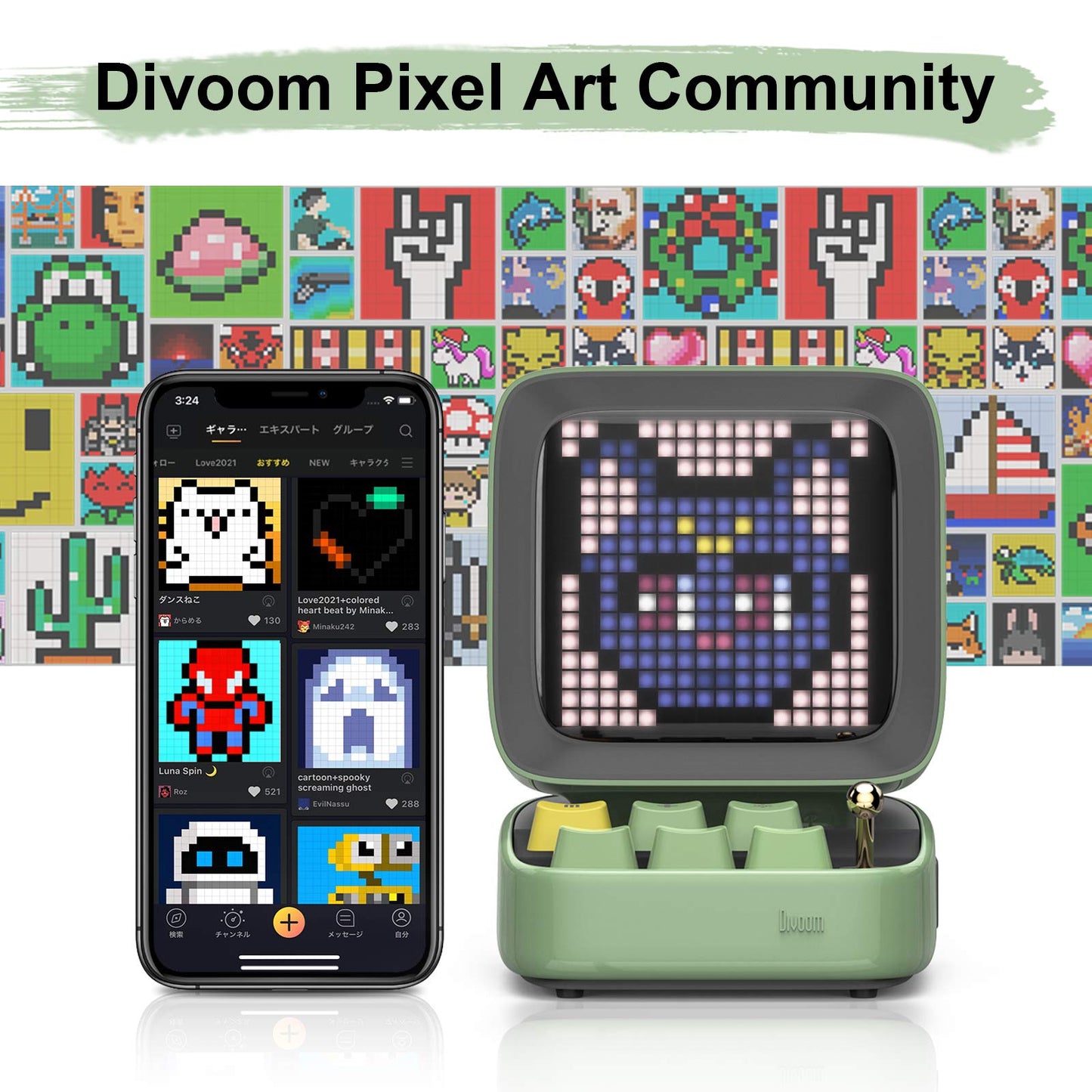 Divoom Ditoo Retro Pixel Art Game Bluetooth Speaker with 16X16 LED App Controlled Front Screen (Green)