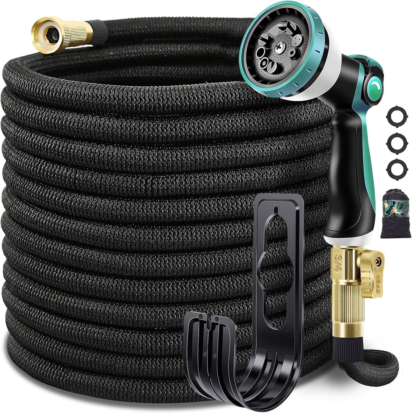 Expandable Garden Hose 100ft with 10Function Sprayer,Flexible Water Hose with 3/4”Solid Brass Fittings, Durable 4-Layers Latex, No Kink and Leak-Proof Hose, Car wash for Outdoor