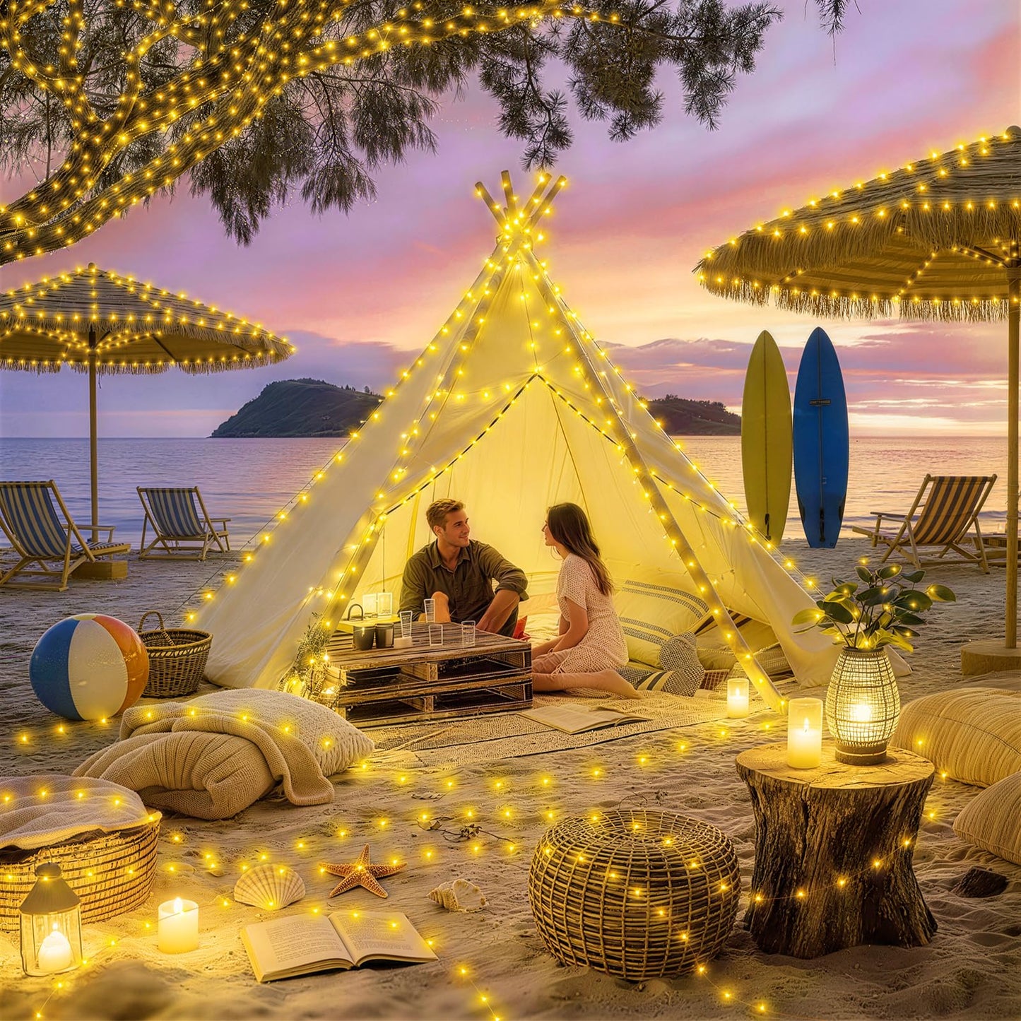 KNONEW Fairy Lights Plug in, 203FT 600 LED String Lights Indoor Outdoor Waterproof 8 Modes Memory Times Twinkle Lights for Wedding Bedroom Walls Garden Trees Decoration(Warm White)
