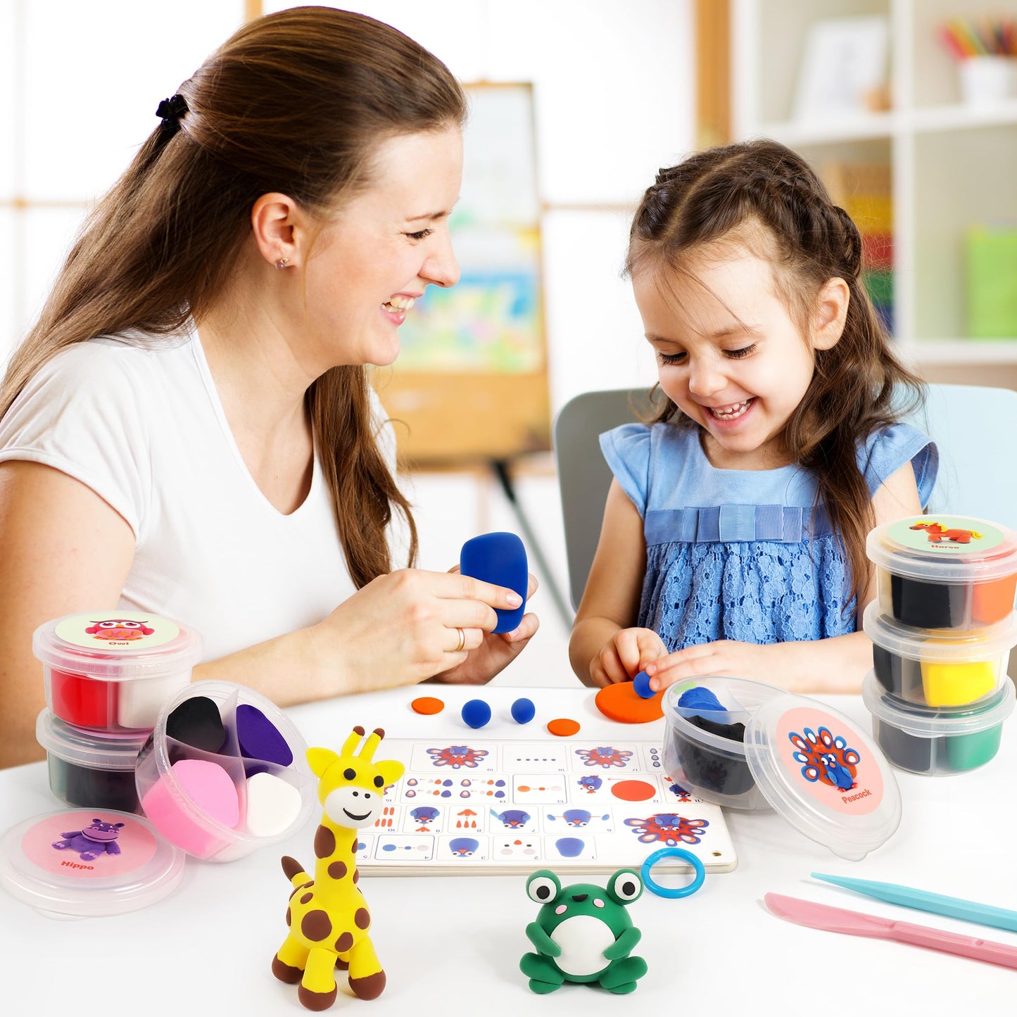 Air Dry Clay for Kids: 12 Animals Modeling Clay Kit with Tutorial Cards & Video, 8 Sculpting Tools, Ultra Light & Soft, Safe & Non-Toxic, DIY Art Crafts Toys Gift for Boys Girls