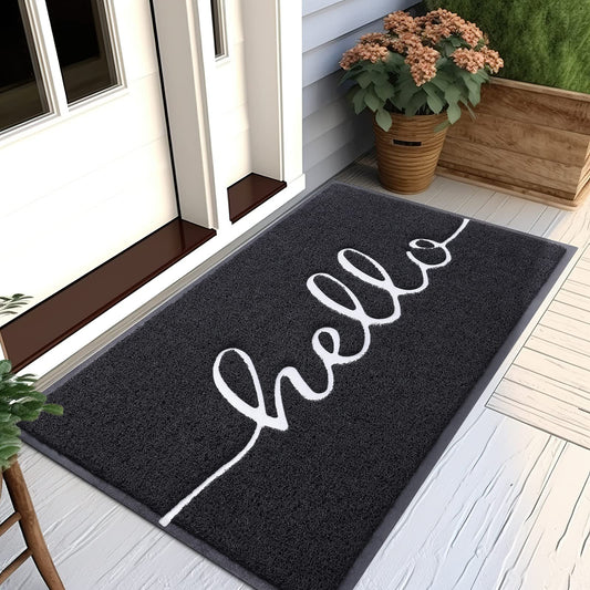 Colorxy “Hello” Door Mat, Dirt Trapper Doormats Non-Slip Low Profile Durable Door Mat for Outdoor, Indoor, Entrance, Patio, Front Back Door, 48" x 32", Black