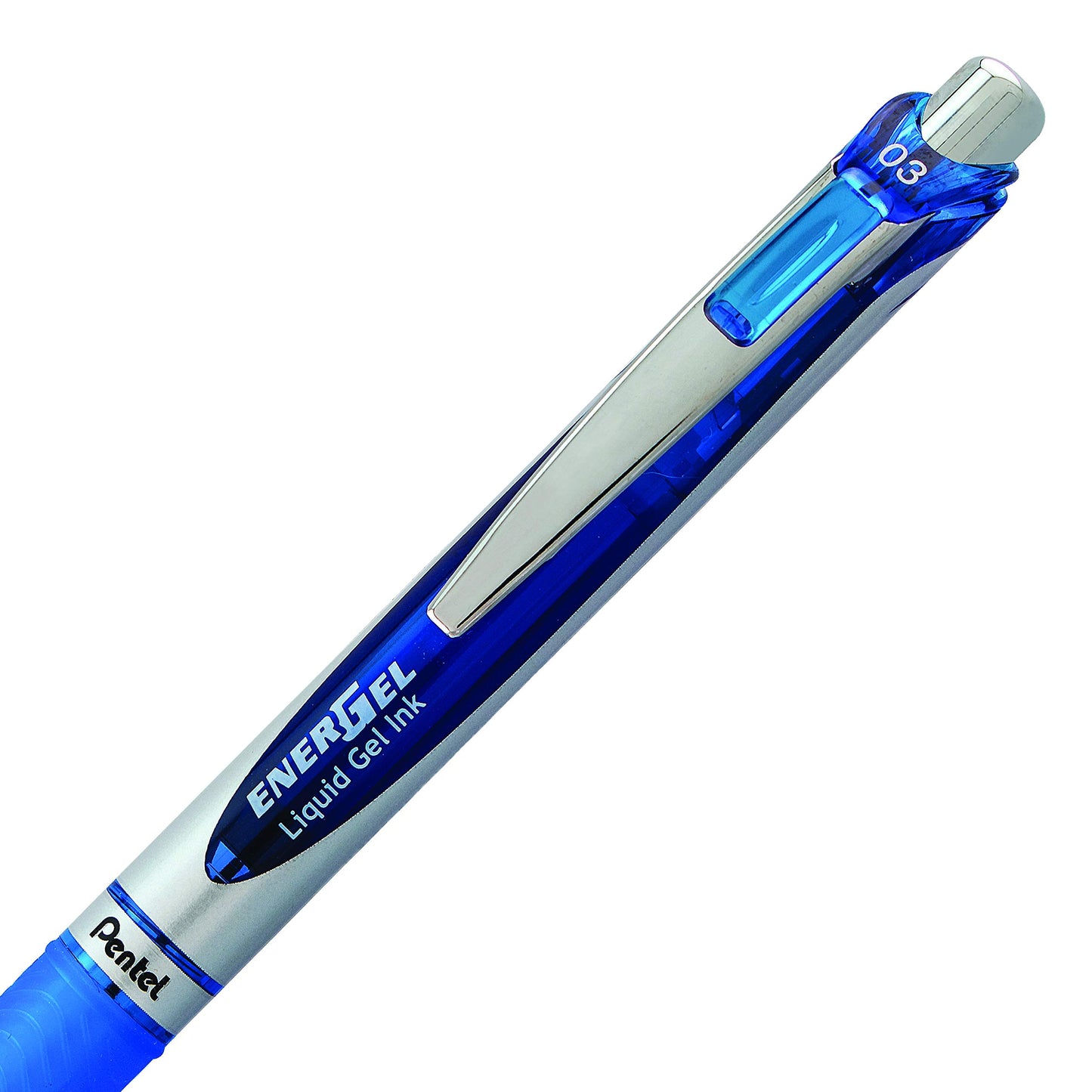 Pentel EnerGel Retractable Liquid Gel Rollerball Pen, Everyday Use, Office Supplies, School Supplies, 0.3mm Ultra-Fine Point, Blue Ink, BLN73-C, Box of 12