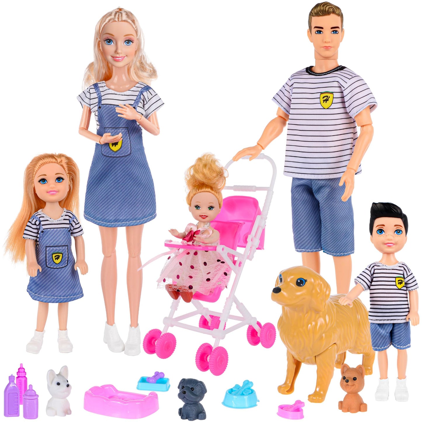 Family Dollhouse Dolls Playset - 6 People, Pets & Accessories for 3-12 Years Old | Toddler Gift with Pregnant Mom, Dad, 3 Kids, Dogs, and Interactive Play
