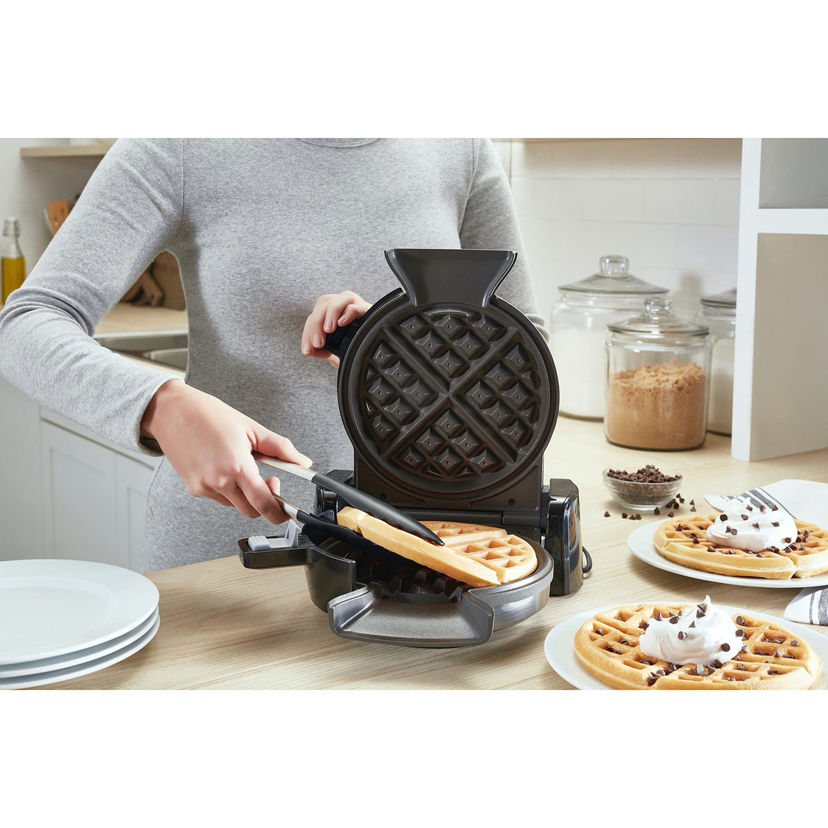 Oster DiamondForce Nonstick Vertical Waffle Maker with Scoop, Stainless Steel