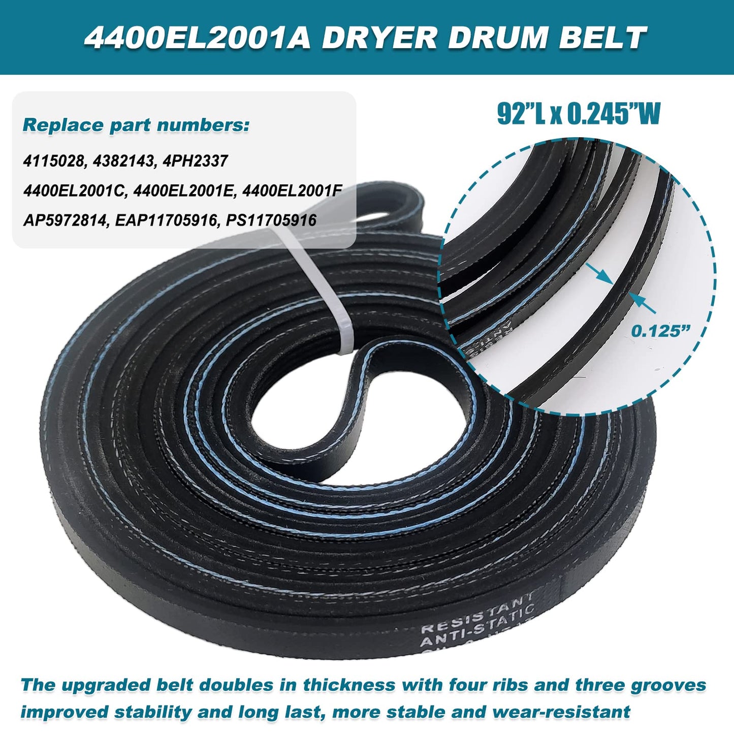 4581EL2002C Dryer Drum Roller Assembly 4400EL2001A Dryer Belt 4561EL3002A Dryer Motor Idler Pulley and Tension Spring - Dryer Repair Kit for LG Kenmore Replace 4581EL2002A 4561EL3002B 4400EL2001C