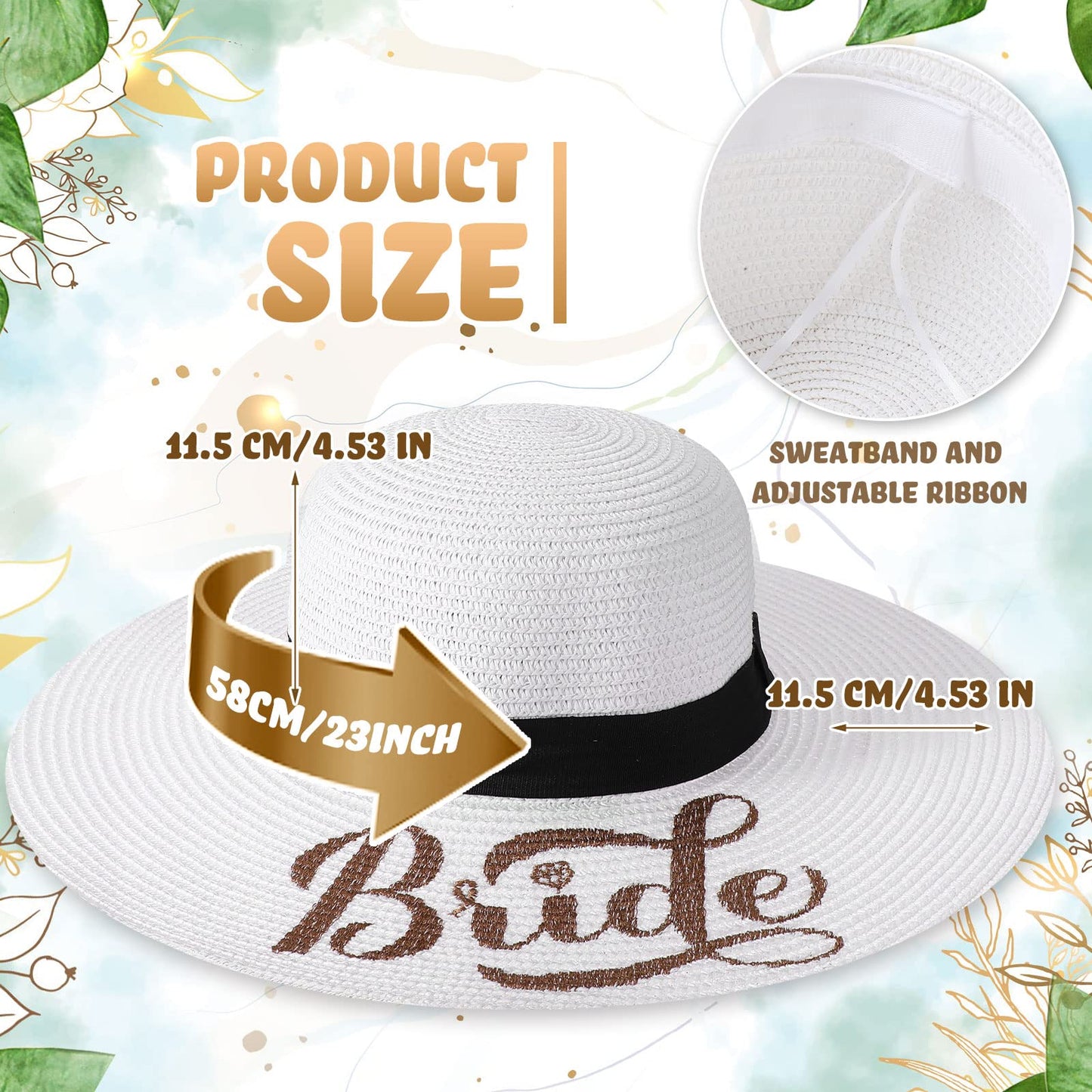Geyoga 7 Pcs Bride and Bridesmaid Sun Hat Bulk Foldable Floppy Women Hat for Bachelorette Party Gift Honeymoon(Cute Style)