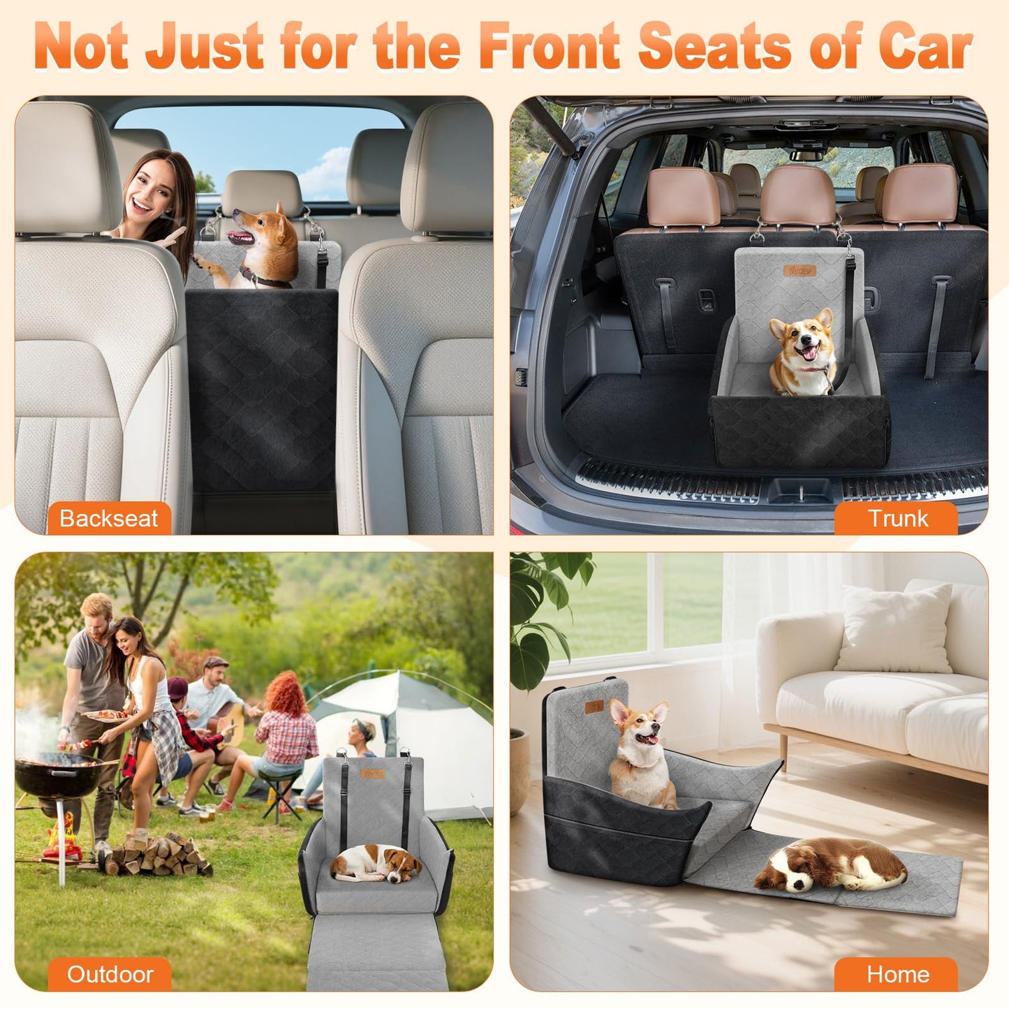 Tivray Elevated Dog Car Seat, Dog Booster Car Seats for Small & Medium Breeds Up to 35lbs, Fully Detachable and Washable, Memory Foam Pet Carseat with 2 Storage Pockets & 3 Safety Belts, Black & Gray