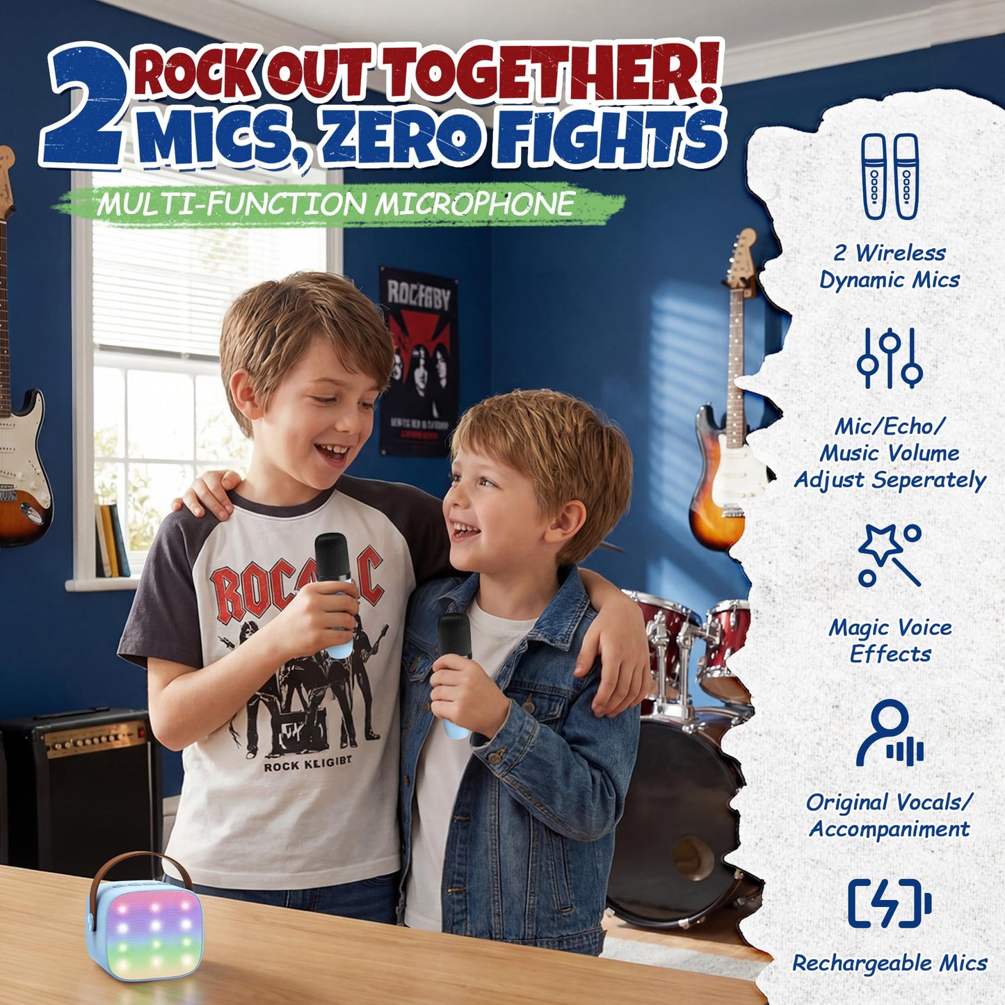 YLL Mini Karaoke Machine for Kids Adults, Bluetooth Speaker with 2 Wireless Microphones, TOP Christmas Birthday Gifts Toys for Girls Ages 3, 4, 5, 6, 7, 8, 9,10,11,12+ Years Old Toddler(Blue)
