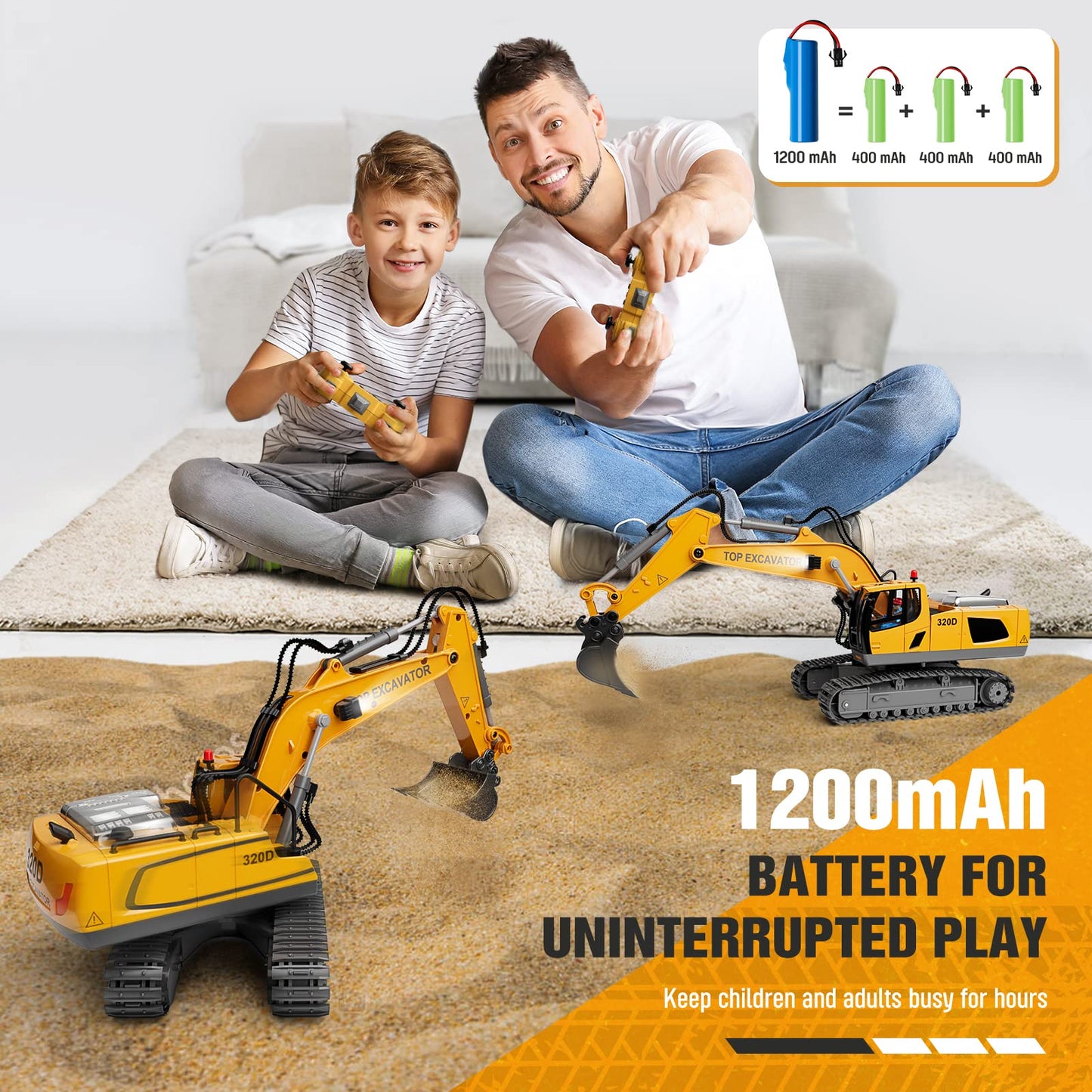 NOKA Remote Control Excavator Toys - 11CH RC Excavator Toys, RC Engineering Truck Toy with Rechargeable 2×1200mAh Battery, Metal Shovel, Lights Sound, Christmas Birthday Gift for Boys Kids Age 3+