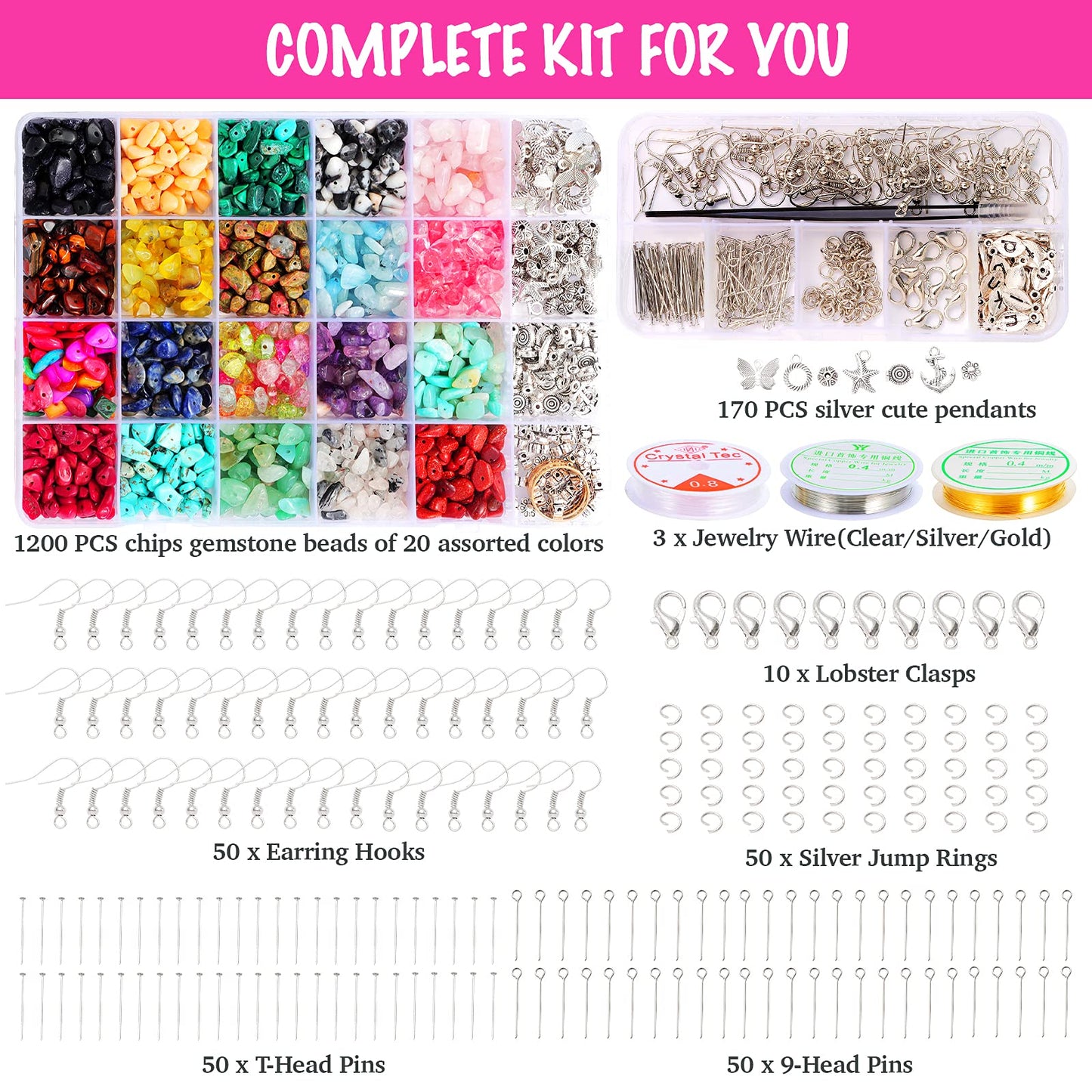 Xmada Jewelry Making Kits - 1587pcs Beads Crystal Beads Jewelry Beading Thread Earring Hooks Rings Bracelets for Girls Adults