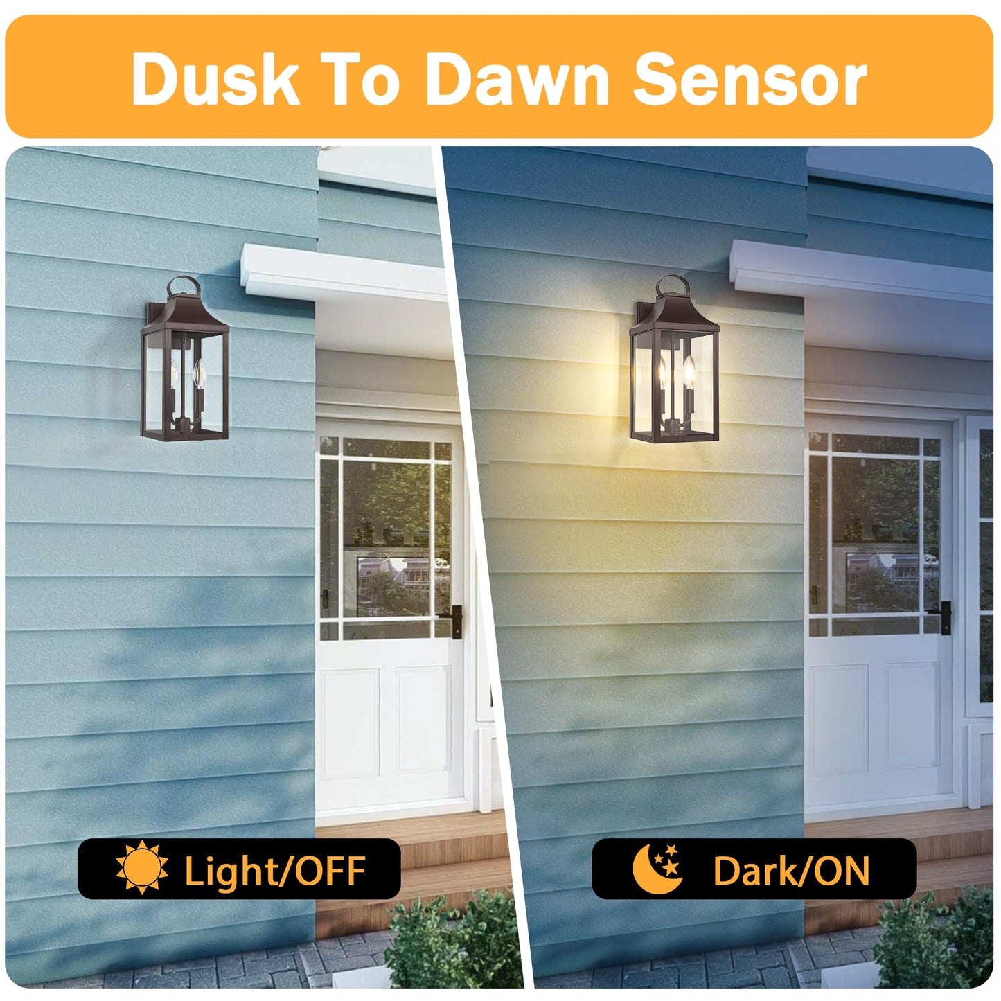 15" Oil Rubbed Bronze Dusk to Dawn Outdoor Lighting 2-Light, Outdoor Light Fixture Outside Modern Wall Sconce Lantern, Industrial Porch Light Wall Mount with E12 Sockets, Waterproof Exterior Lamp