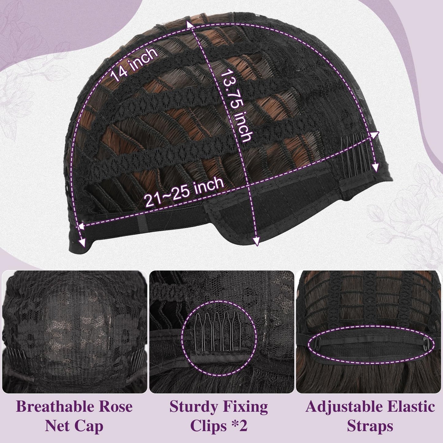 BARSDAR Short Wavy Mix Brown Wig with Bangs - Short Mix Brown Bob Wigs for Women - Curly Wavy Textured French Bob Wig with Bangs Soft Synthetic Natural Looking Face-Framing Daily Party