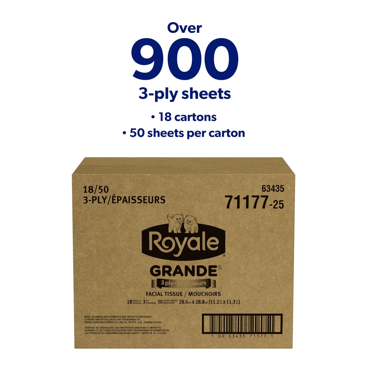 Royale 3 Ply Facial Tissues, Bigger Stronger & Softer Sheets, 18 Boxes, 50 Tissues Per Box