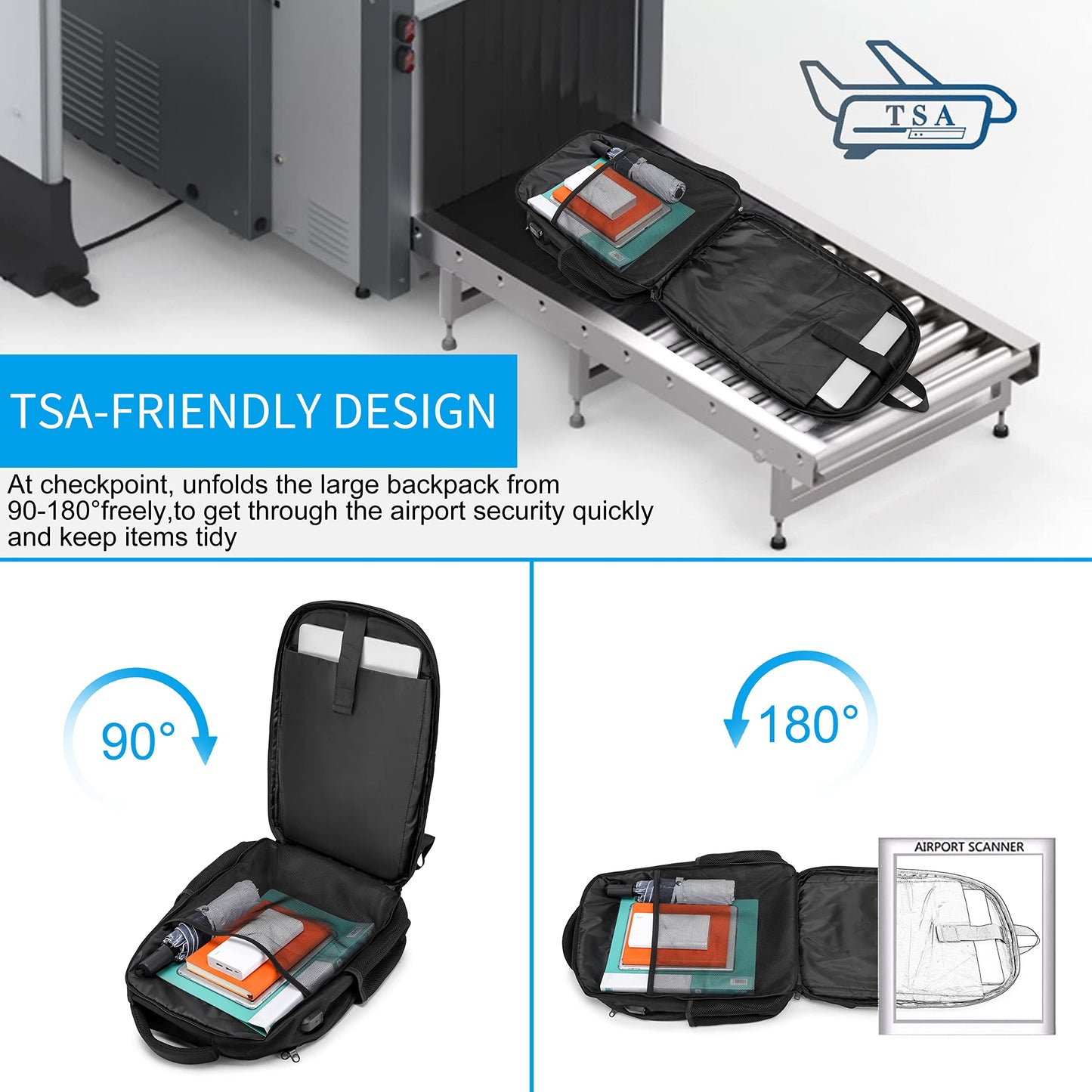 Backpack, Laptop Backpack, Carry on Backpack, Durable Large 17.3 Inch TSA Friendly Business Travel Laptop Backpack with USB Port, College School Bag Gift for Men Women Teens Bookbag, Black