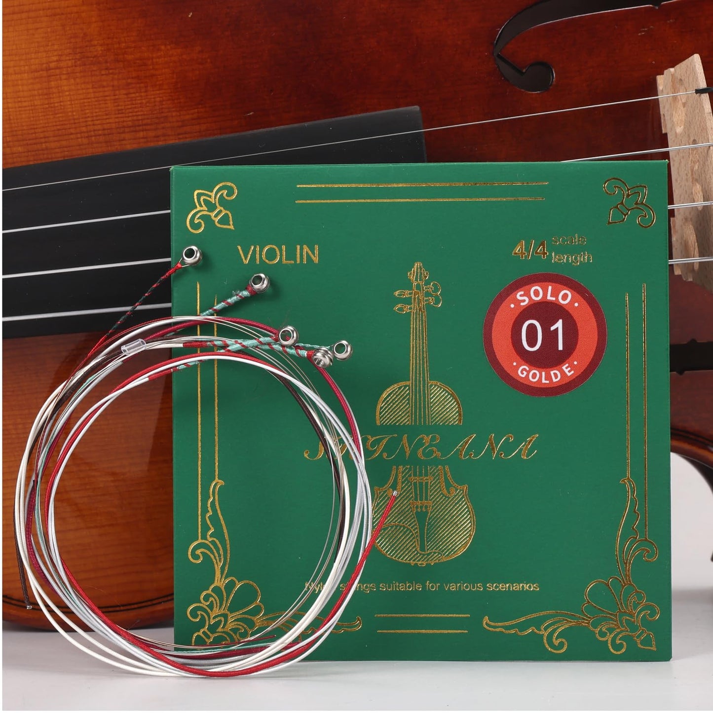 4/4 Full Set Violin Strings with BONUS GOLD E String | Premium Synthetic Core for Warm, Rich Sound & Enhanced Projection | Medium Tension, Concert-Tested | Fits All 4/4 Violins