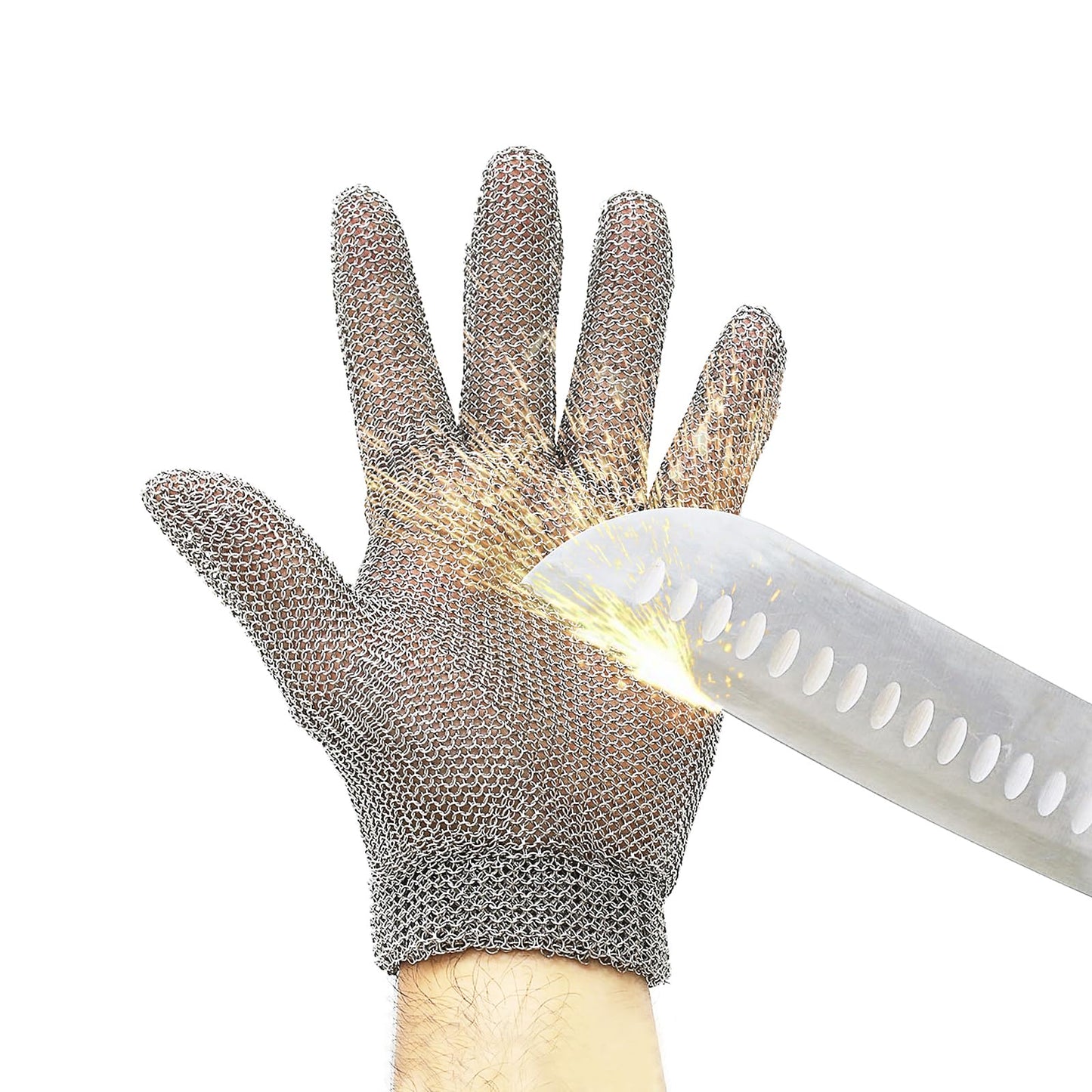 Chainmail Glove for Cutting Meat,Upgrade Spring Wristband,Highest Level Cut Resistant ,Food Grade,Stainless Steel Metal Mesh Gloves,Safety Work Cut Proof Glove for Chef/Butcher Gloves Oyster(M)