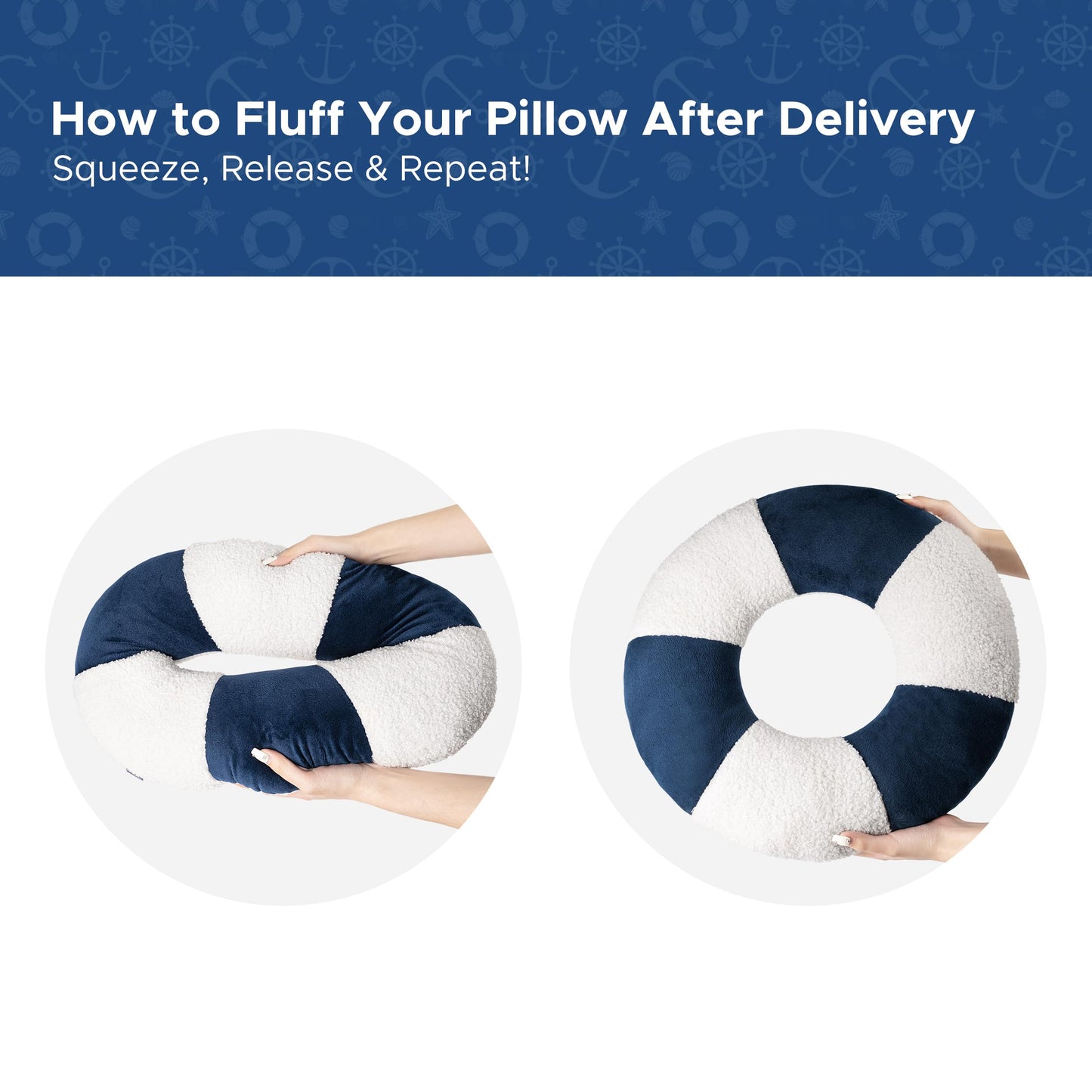 AELS 3D Anchor & Lifebuoy Nautical Throw Pillows, 19.6"& 15.7" Set of 2, Coastal Decor for Beach Enthusiasts Beach House, Ideal for Sofa Couch Living Room Bedroom and Nursery, Navy Blue and White