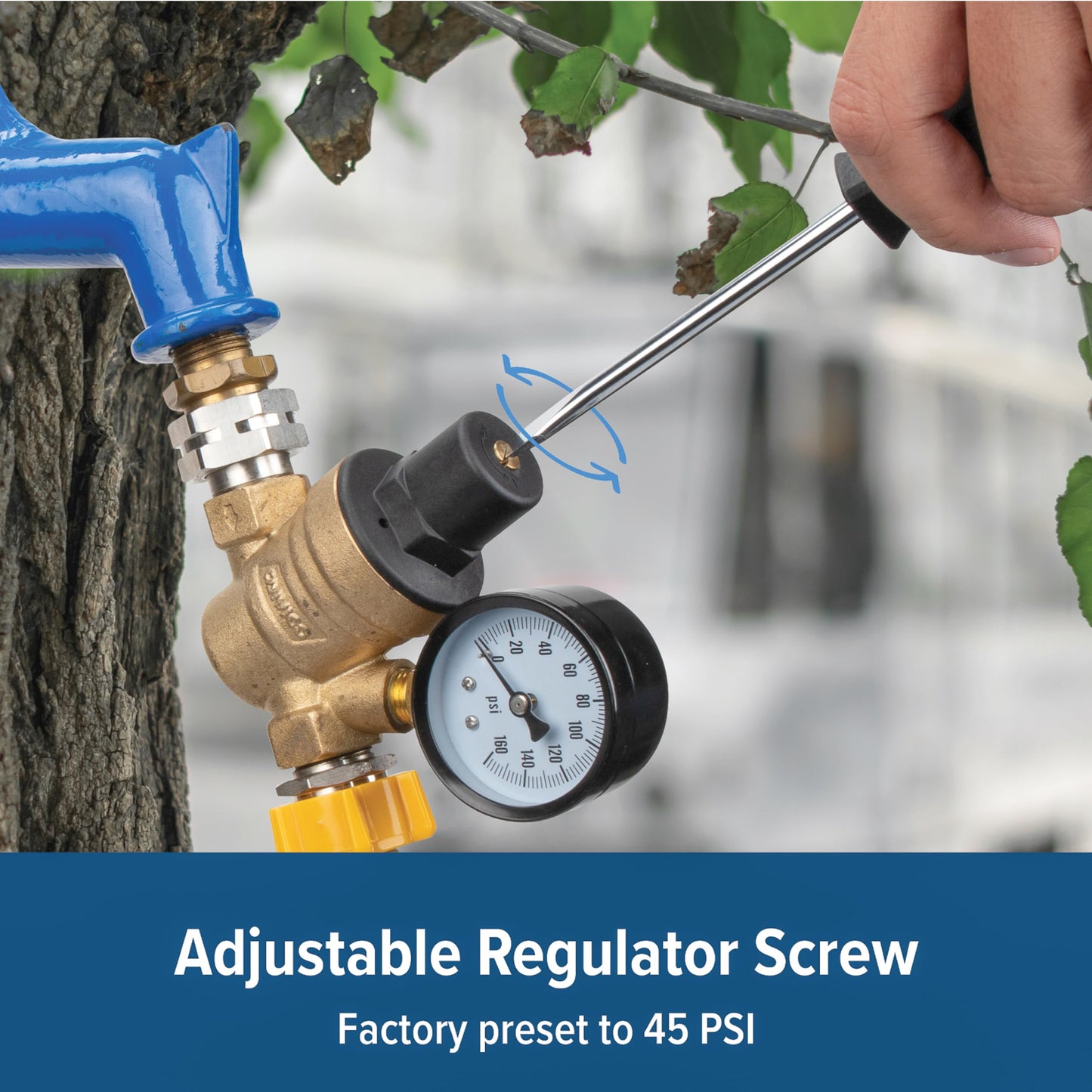 Camco 40058 Adjustable Brass Water Pressure Regulator - Helps Prevent Damage To Appliances and Plumbing Fixtures From High Water Pressure, Great for RVs and Boats