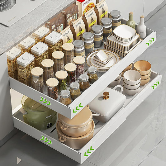 2 Pack Pull out Cabinet Organizer Sliding Shelf, 16.7" Deep, Expandable(12.2"-21.3") Slide Out Drawers for Kitchen 0rganizers and Storage, Heavy Duty with Adhesive Nano Film Or Screw,Roll Out Drawers