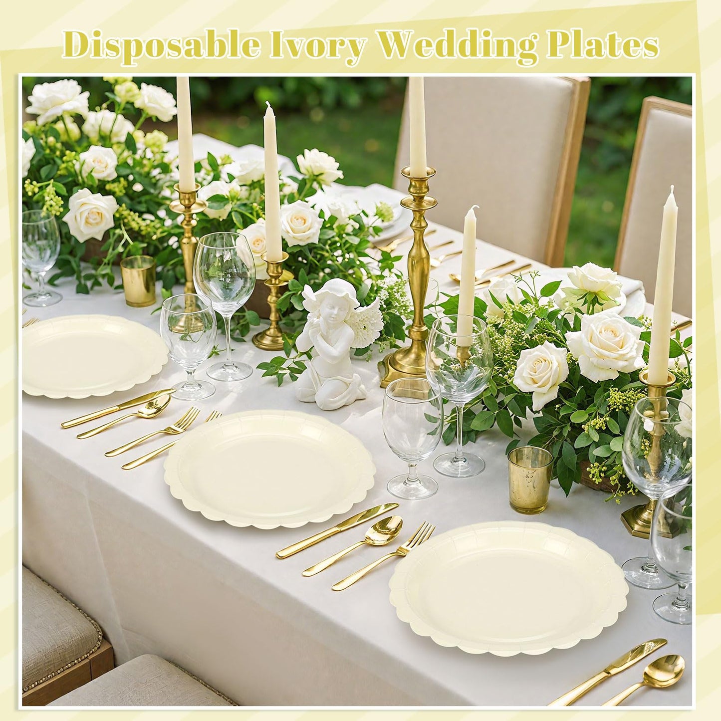 NatNarr 30 Pcs Ivory Paper Plates 9 Inch Disposable Scalloped Cream Plates Cute Beige Dessert Cake Plate Party Dinner Plate for Baby Shower, Wedding, Bridal Shower