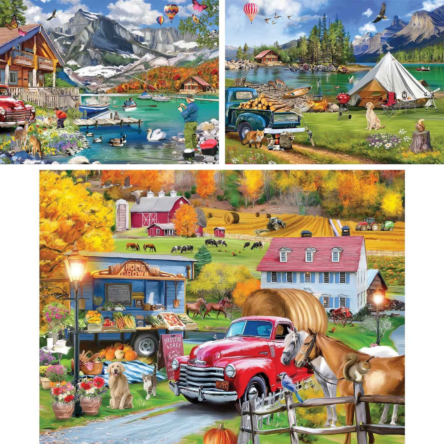 Bits and Pieces – Value Set of Three Large 500 Piece Jigsaw Puzzles for Adults – Lake & New England Farm Themed Jigsaw Puzzles by Ali Innis, Completed Puzzle Size: 18" x 24"