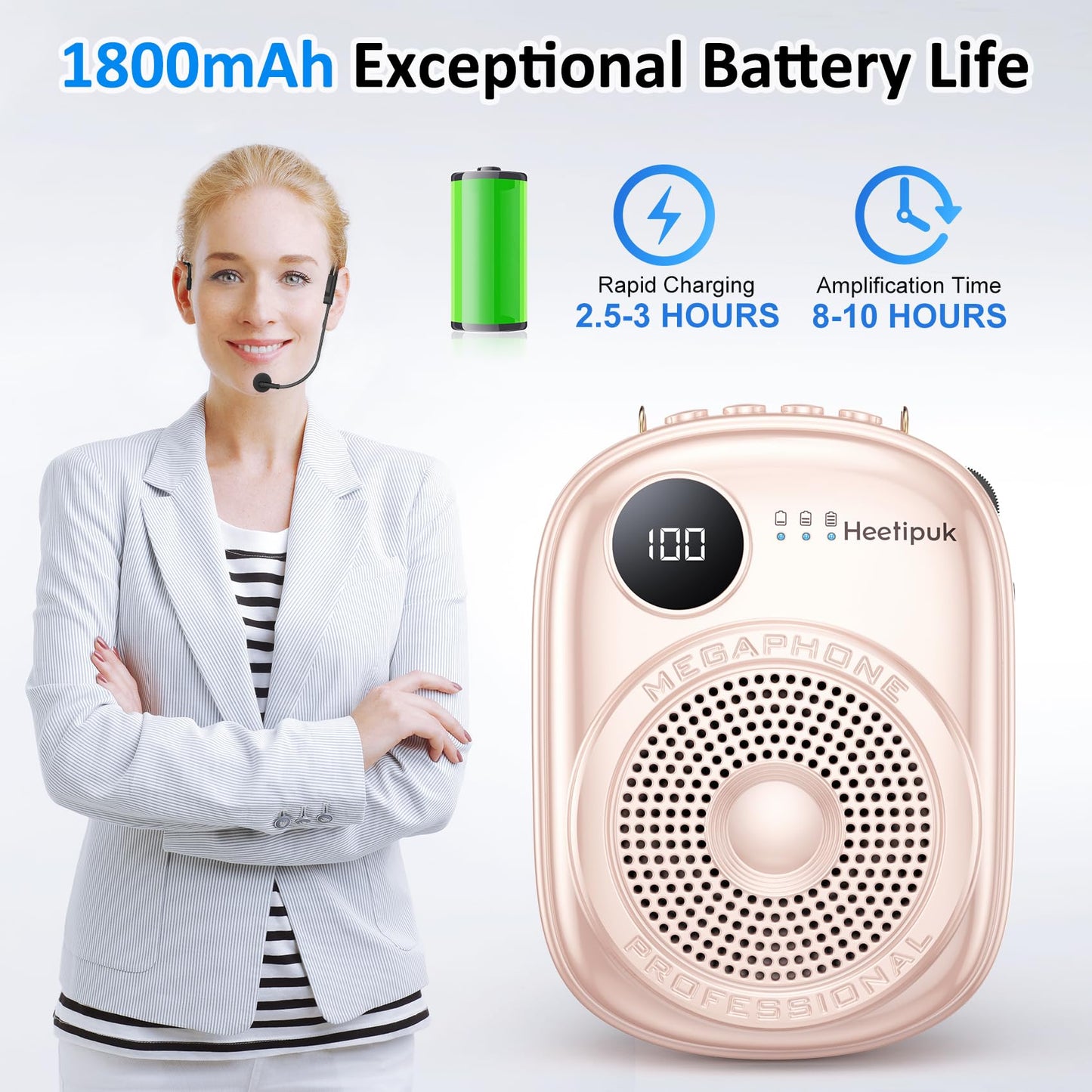 Portable Voice Amplifier Wired Microphone and Speaker,PA System Voice Amplifier with Mic Headset for Teachers,Speech,Tour Guides,Coaches,Yoga, Fitness Instructors Bluetooth 5.0 TF Card-Pink