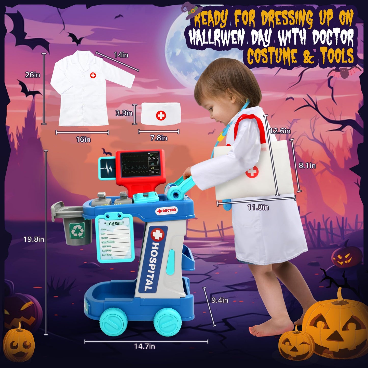 Doctor Kit Kids Toys for 3 Year Old Girl Boy 28 PCS Dentist Kit Pretend Play Doctor Costume Cart Set Dress Up Medical Kit Role Play for 3 4 5 Year Old Girls Toddler Christmas Birthday Gifts