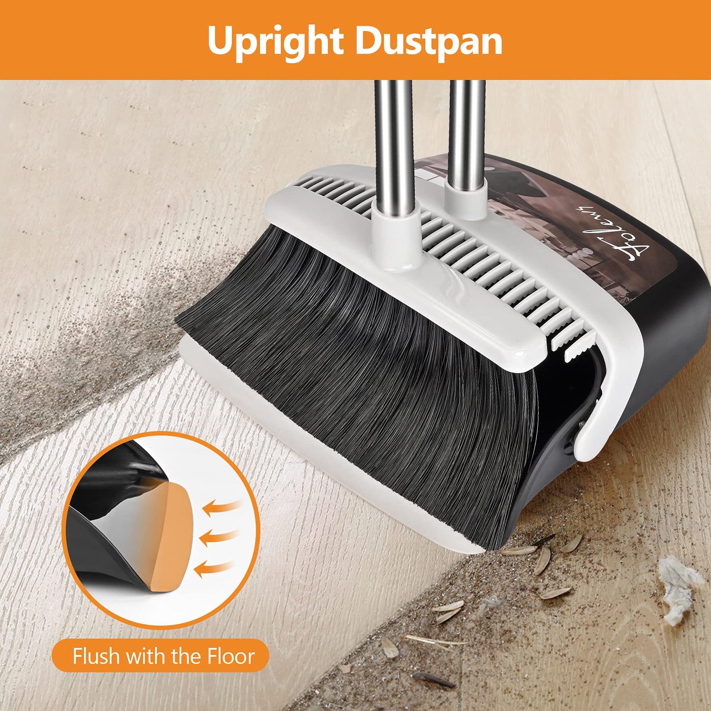 Folews Broom and Dustpan Set, Dust Pan and Broom with Long Handle Heavy Duty Broom Dustpan Combo for Home Kitchen Office Indoor Outdoor Sweeping 51 Inch Broom for Floor Cleaning