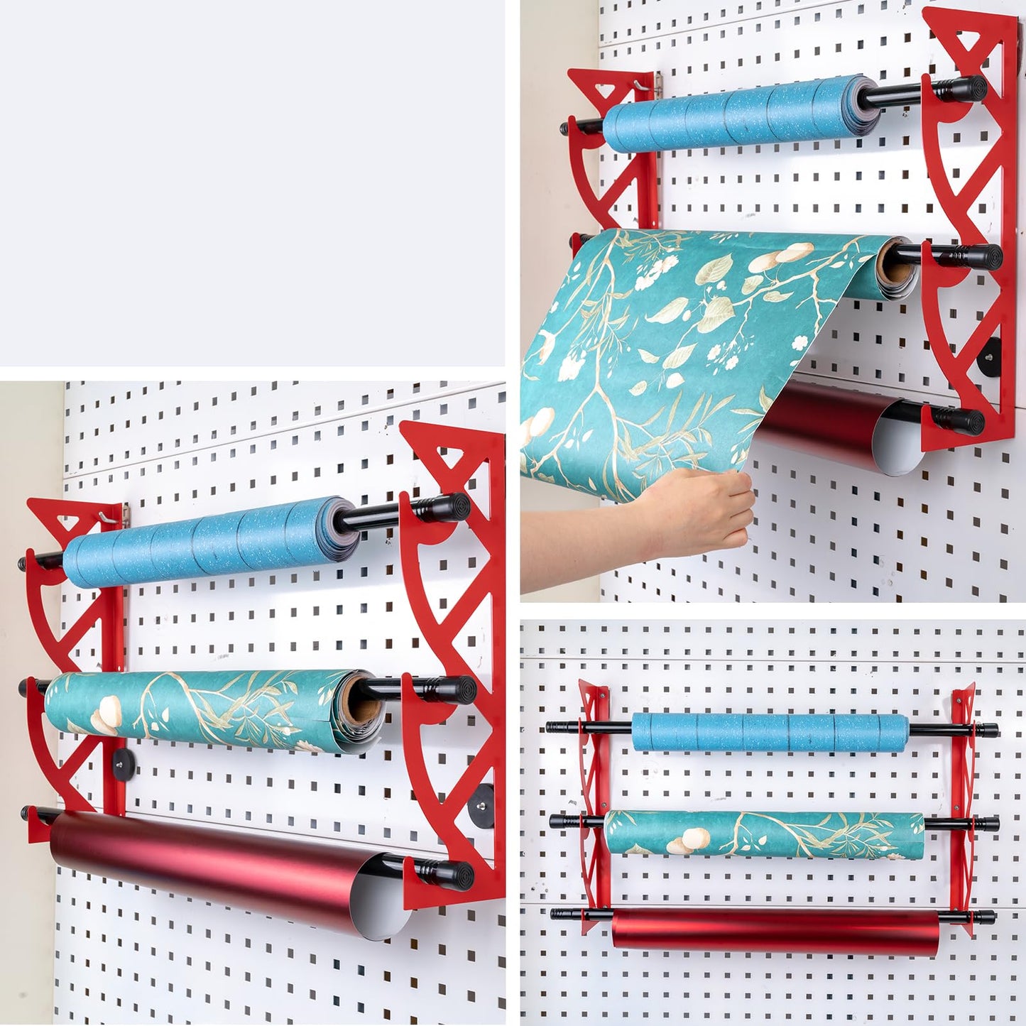 FOSHIO Vinyl Roll Holder with Poles, Metal Rack with 3pcs Extendable 70” Poles with Mounting Hardware Wall Mounted for Pulling More Rollers of Vinyl, Transfer Paper Tape, Wallpaper, Window Film