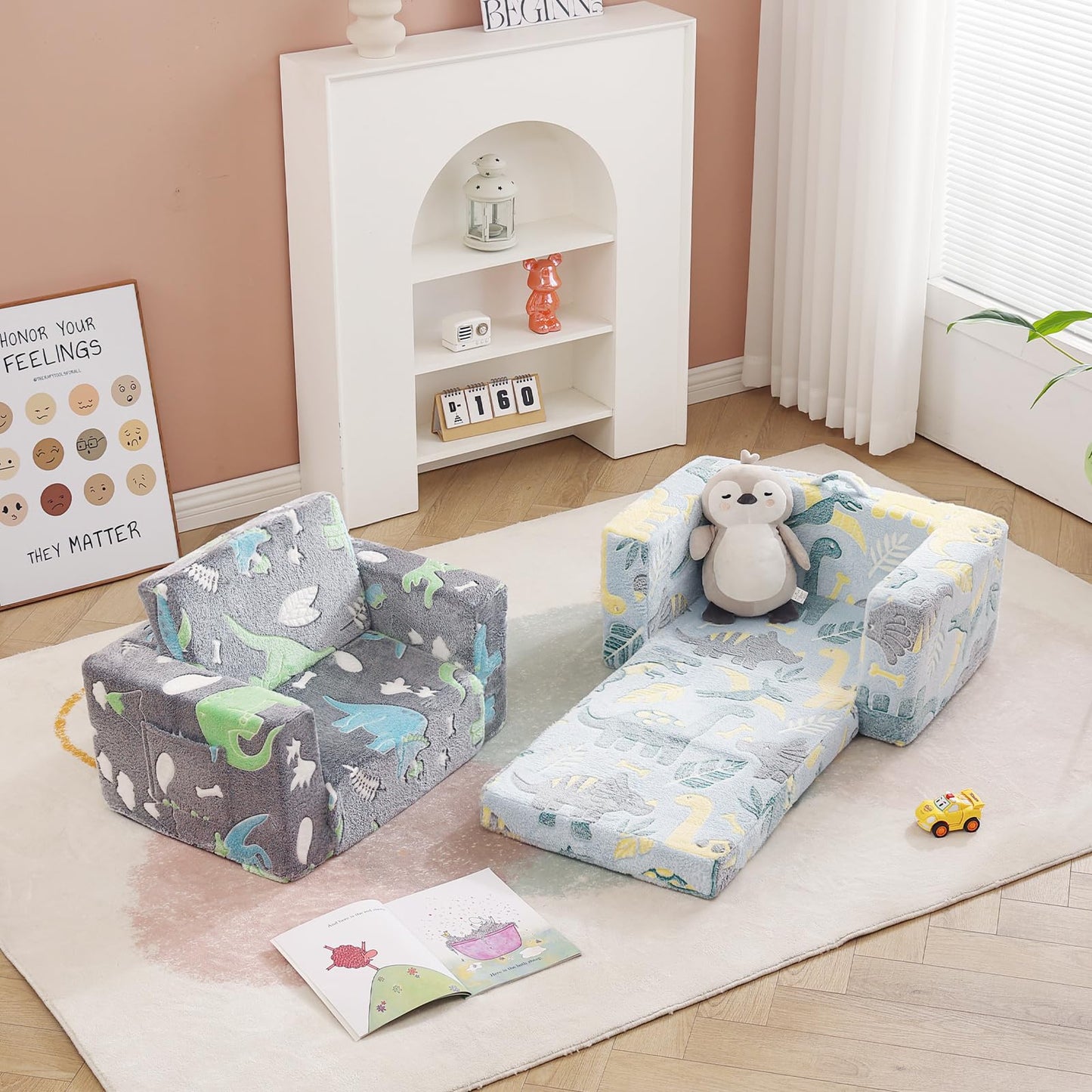 Givjoy Toddler Chair Kids Couch, 2-in-1 Comfy Armchair with Removable and Washable Cover Carrying Handle, Convertible Reading Chair Toddler Couch for Girls and Boys