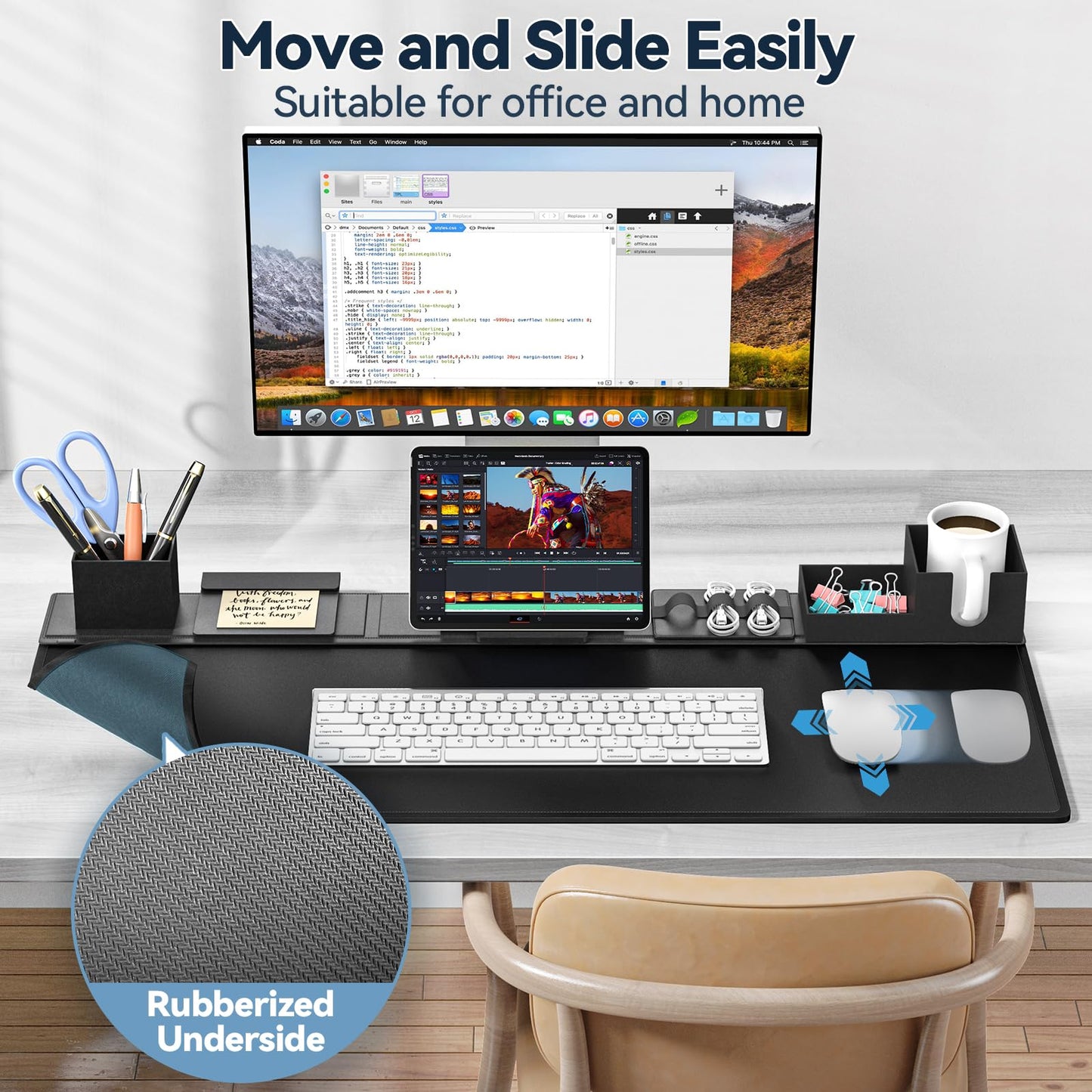 KDD Desk Mat with Magnetic Organizer Set, 6 in 1 Mouse Keyboaed Pad with Storage Accessories DIY Feature for Phone/Tablet Stand/Cup Holder/Card/Pen Holder/Cable Management for Office Desk Accessories