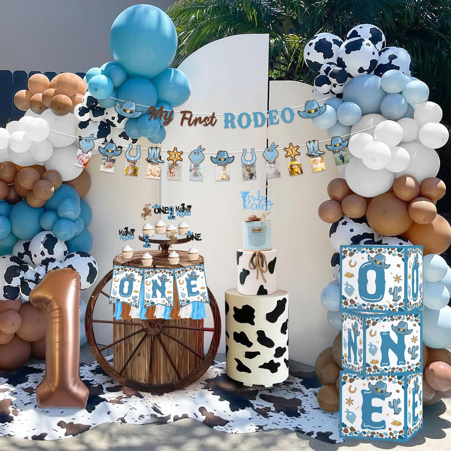 My First Rodeo Decorations Boy, Cowboy 1st Birthday Party Decorations, Cowboy Balloon Arch Kit Western Party Supplies Backdrop Tablecloth Photo Banner for 1st Rodeo Birthday Party Decor Boy