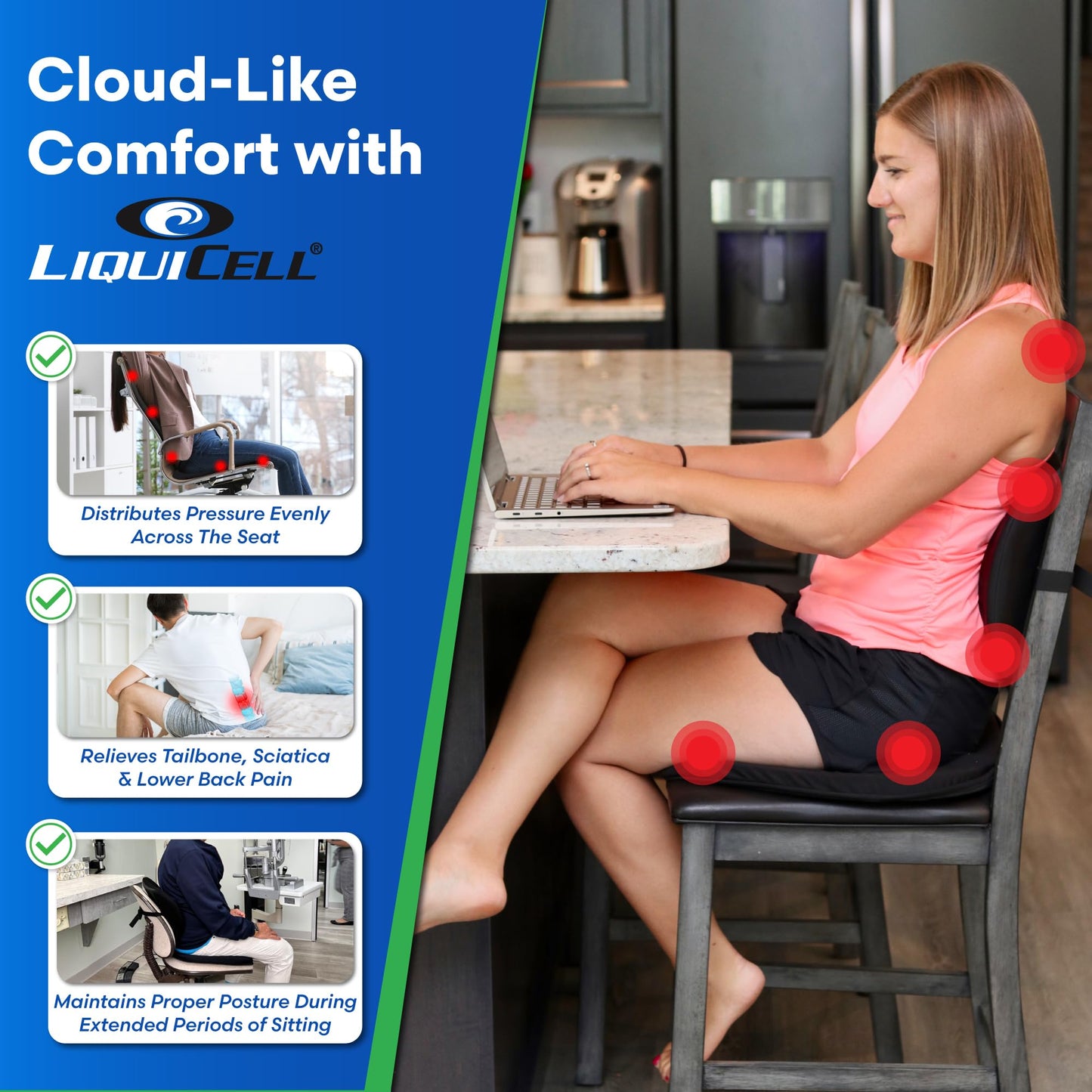 Ergo21 Liquicell Original Seat Cushion - Better Than Gel, Foam, and Air! Liquid-Filled Membranes. Blood Flow Improved by 150%