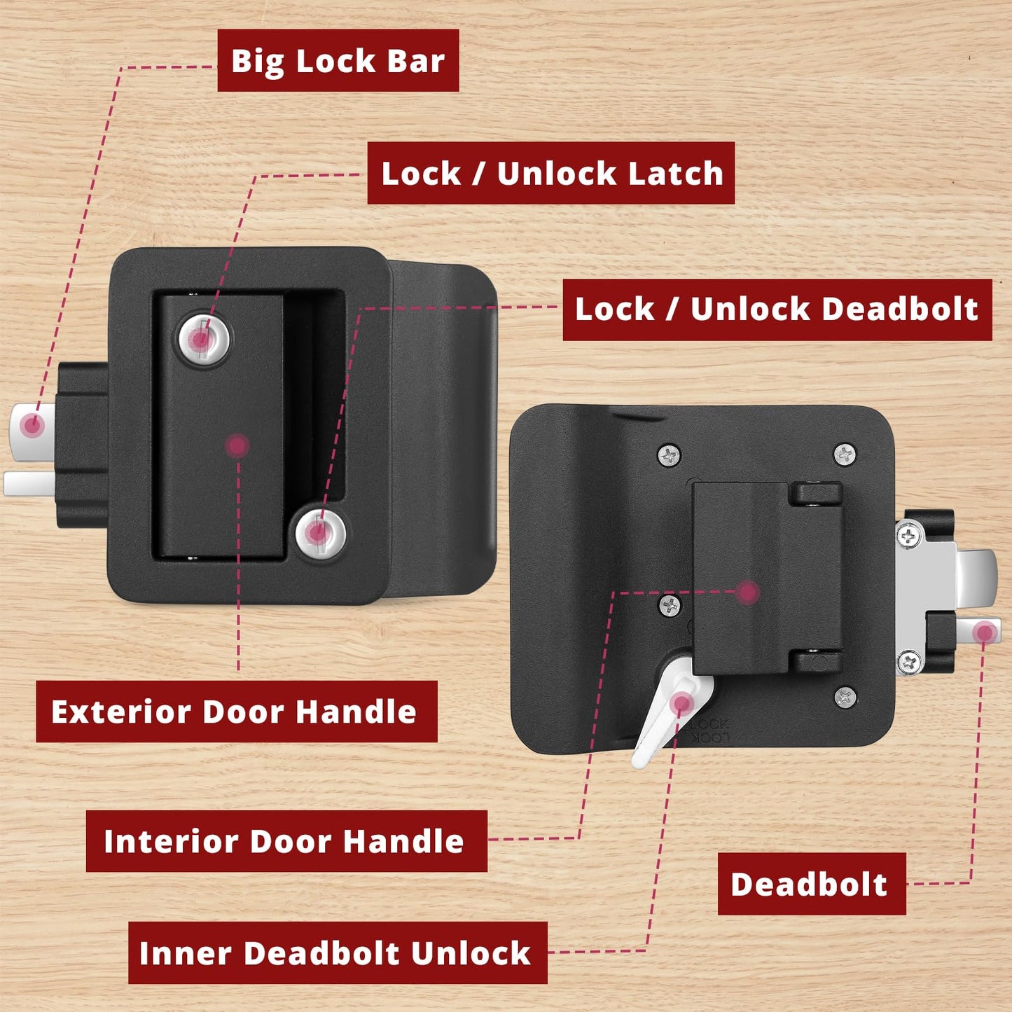 RV Entry Door Lock, 100% Metal Camper Lock, Travel Trailer Door Latch, RV Lock Replacement Kit with Paddle Deadbolt 4 Keys, for Camper Horse Trailer Cargo Hauler Truck, Black