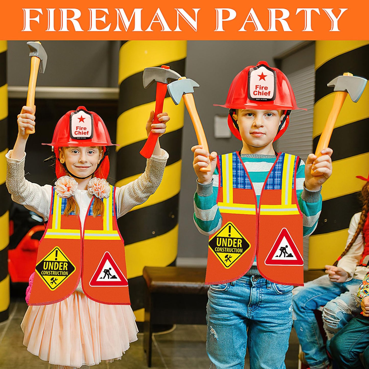 24 Pcs Fireman Costume Set for Kids, Fireman Role Play Party Supplies for Kid Birthday Halloween Role Play Party Dress