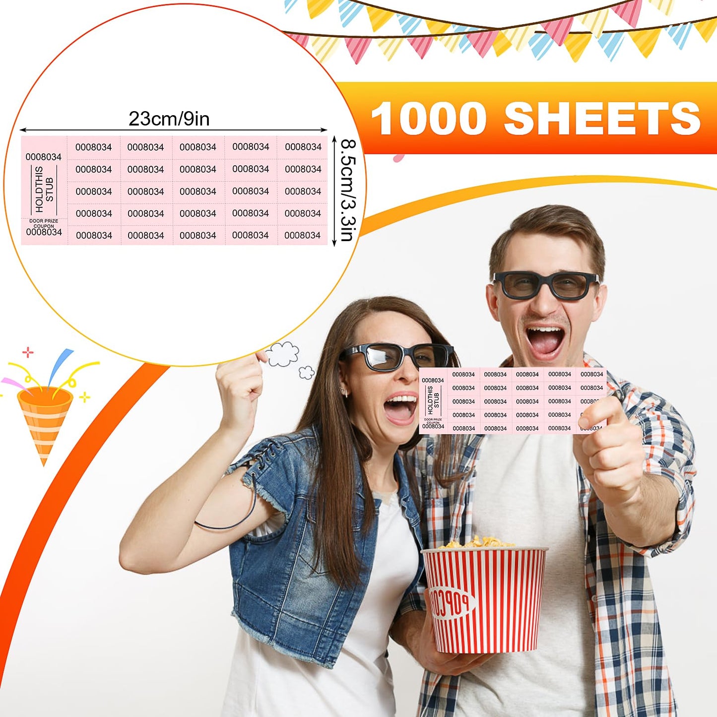 1000 Sheets Raffle Ticket with 25 Bid Numbers, Deep Color Silent Auction Ticket Sheets, Basket Tickets Auction for Drink Door Prize Fundraiser Carnival Penny Church Events