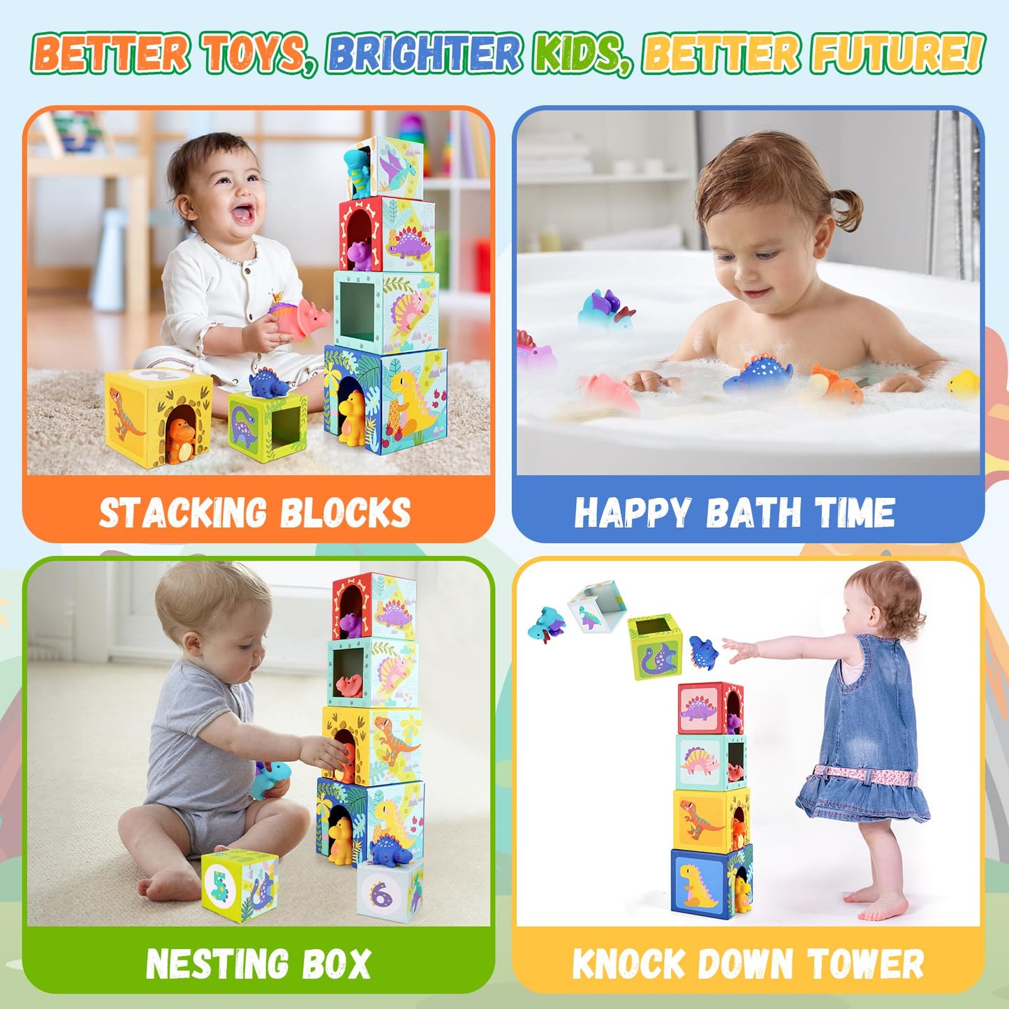 Toddlers and Babies Dinosaur Sorting and Stacking Toys Blocks for 1-3 Kids Preschool Learning, Numbers Nesting Boxes Montessori Toys Gifts for 1 2 3 Year Old Baby Boys Girls
