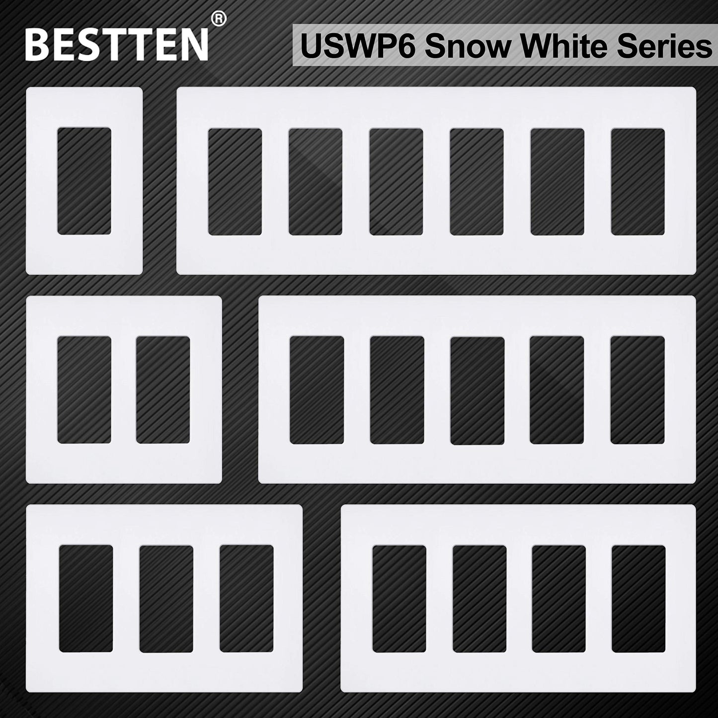 BESTTEN 5 Pack of 3-Gang Screwless Wall Plate, USWP6 Gloss Snow White Series, Decorator Outlet Cover, 11.91cm x 16.61cm, for Light Switch, Dimmer, GFCI, USB Receptacle