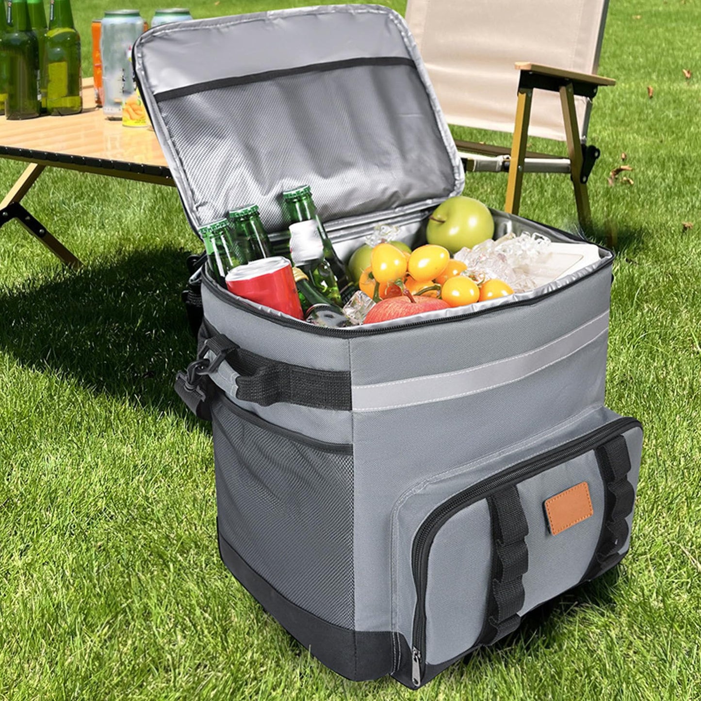 Denash 35L Rolling Cooler, Insulated Lunch Bag Rolling Wheeled Cooler with 3 Layer Insulation, with Wheels and Handle, for Beach Camping Patio Travel Outdoor