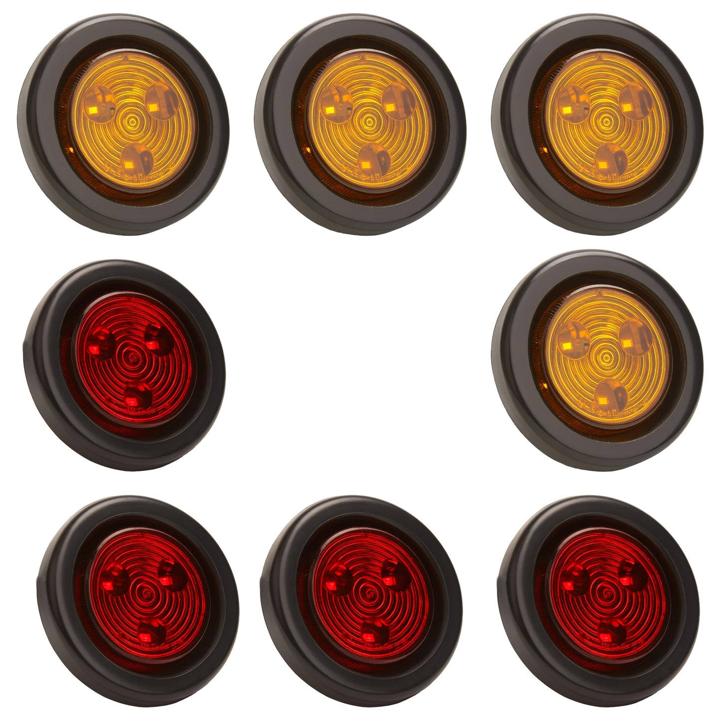 PEAKTOW Round LED 2 Inches 12V Submersible Clearance Marker Tail Brake Stop Lights for Car Truck Van Trailer RV Boat Including Grommets and Plugs Pack of 8 (4pcs Amber + 4pcs Red)
