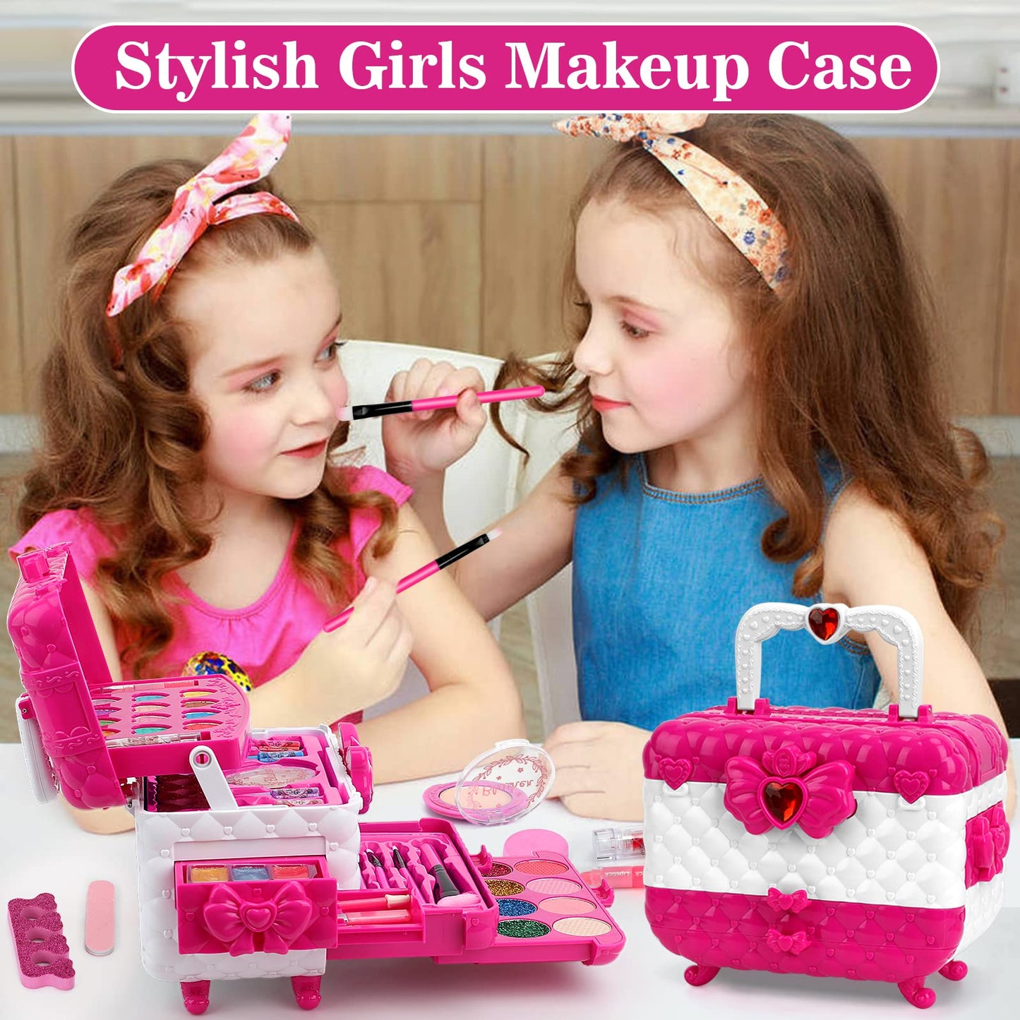 Flybay Kids Makeup Kit for Girls, Washable Girls Makeup Kit Kids Toys, Children Princess Pretend Play Make Up Set for Girl, Christmas Birthday Gifts for Girl Age 3-12