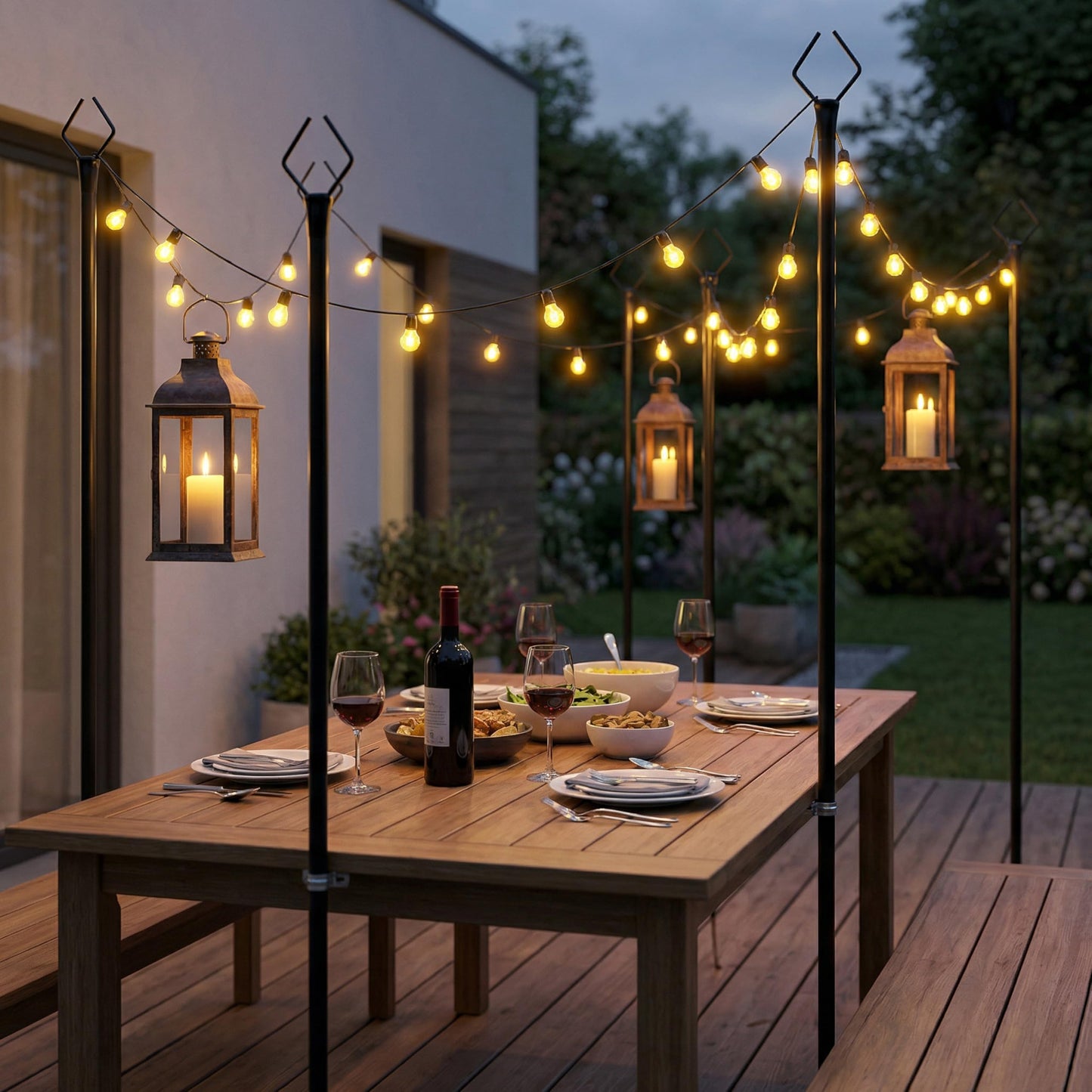 10FT String Light Poles 4 Pack, Outdoor Metal Light Stands with Fence Brackets for Hanging Lights, Patio, Pergola, Garden, Backyard, Yard & Camping Use