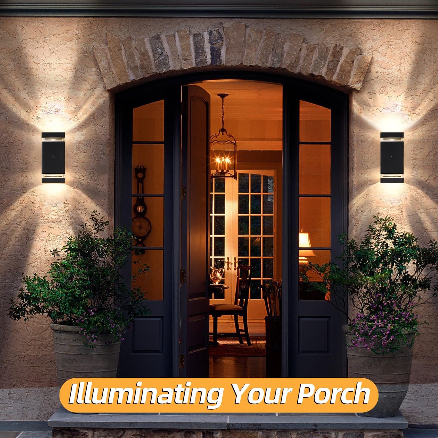 HCIDNLI Dusk to Dawn Sensor Outdoor Wall Light Fixture, Up Down LED Porch Wall Lights Sconce, Black Waterproof Exterior Lighting Wall Mount Aluminium Outdoor Lights for House