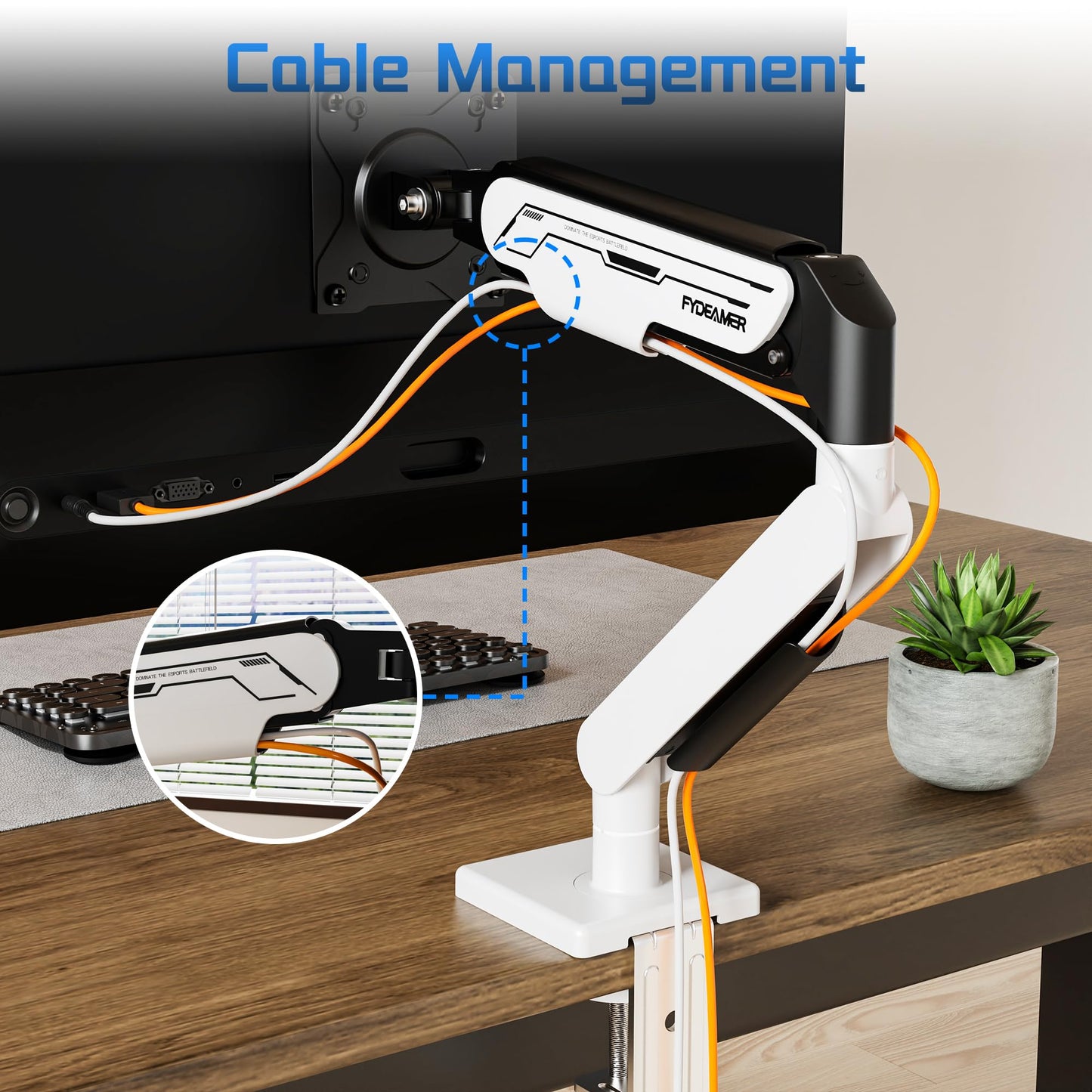 Fydeamer Single Monitor Arm, Heavy Duty Gas Spring Monitor Mount for 17-32 Inch Screens up to 19.8lbs, Full Motion Adjustable Monitor Desk Mount with VESA 75x75/100x100mm Compatibility, White