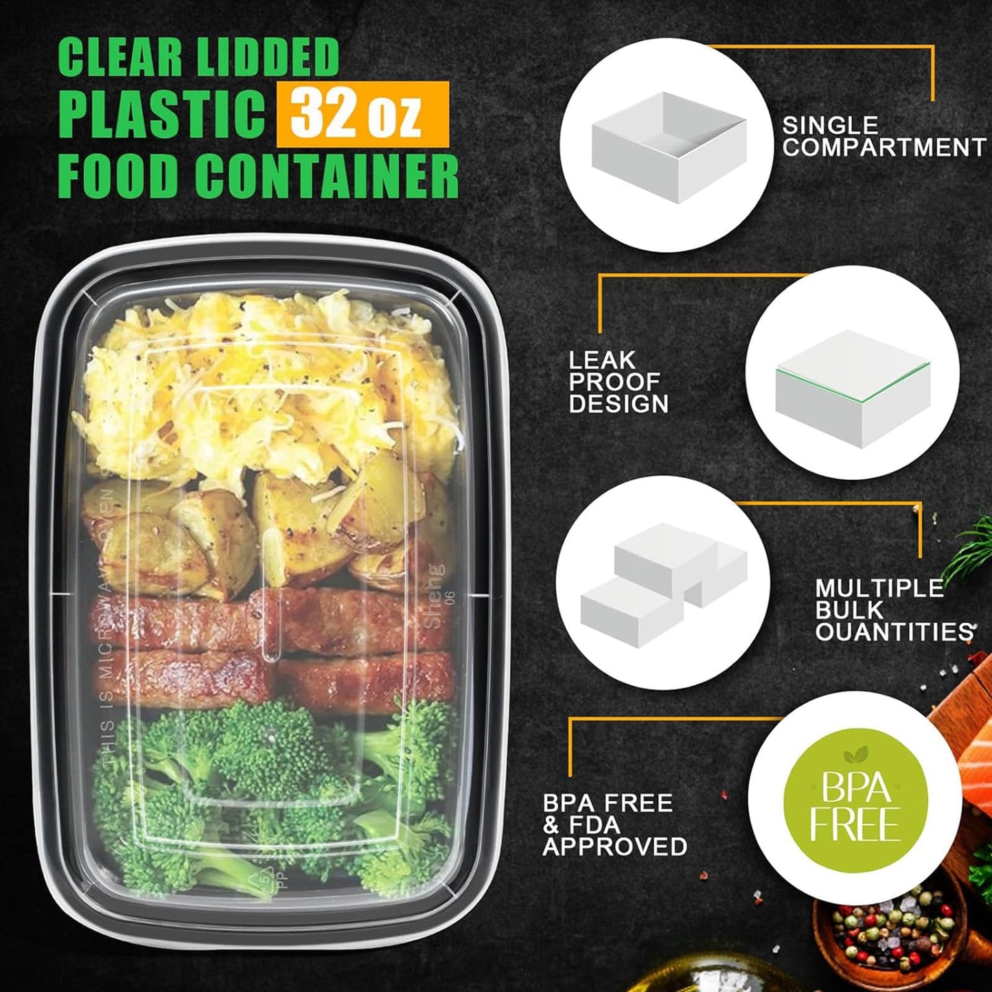 50 Pack (32 oz) Meal Prep Containers, Lunch Bento Boxes with Lids, Portable Lunch Food Storage Container Kitchen Food to Take Out Containers with Lids Camping Picnic Box Microwave (50, Rectangular)