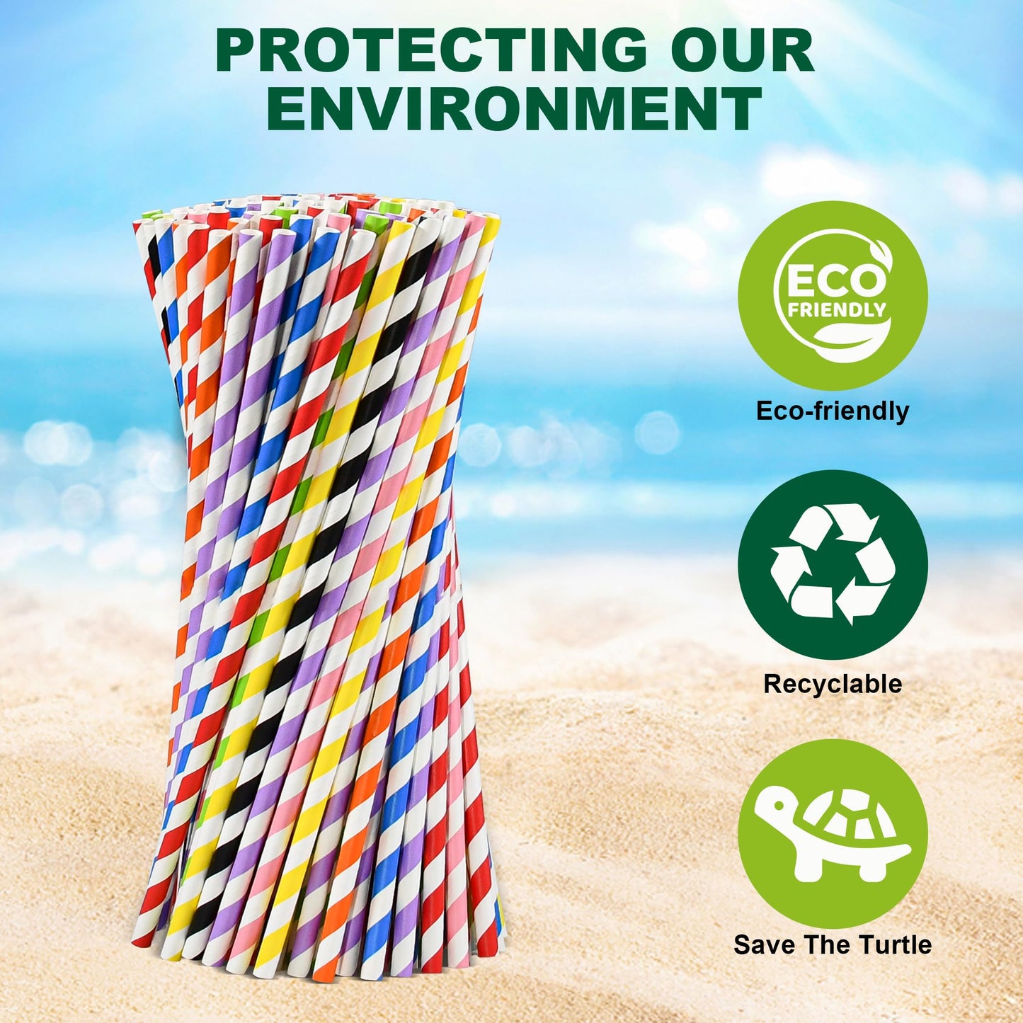Chunspak Individually Wrapped Disposable Paper Drinking Straws 7.75'' x 0.24'' - Assorted Colors [400 Counts]